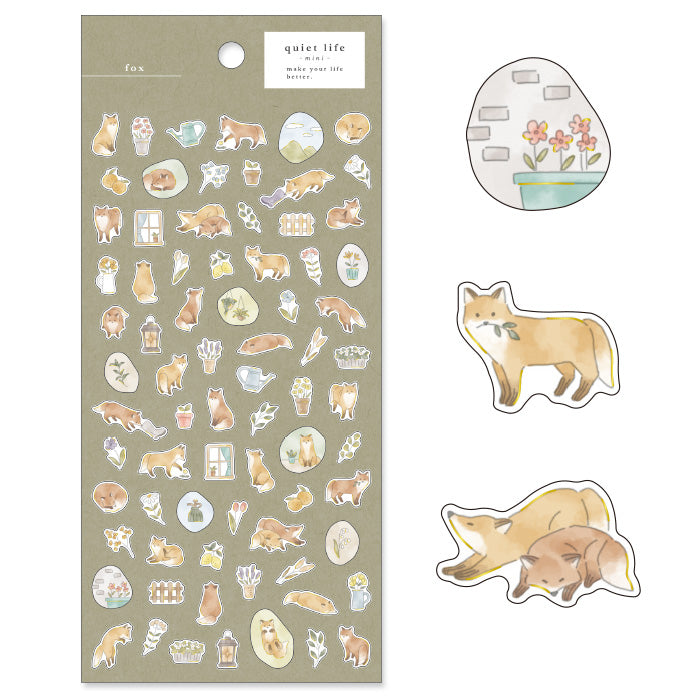 Mind Wave Quiet Life Mini Sticker Fox  Adorable washi stickers featuring cute animals. Perfect for sprucing up planners, cards, and papercraft projects, these stickers add a touch of cuteness to any project.