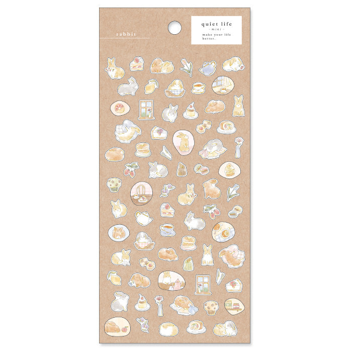 Mind Wave Quiet Life Mini Sticker Rabbit Adorable washi stickers featuring cute animals. Perfect for sprucing up planners, cards, and papercraft projects, these stickers add a touch of cuteness to any project.