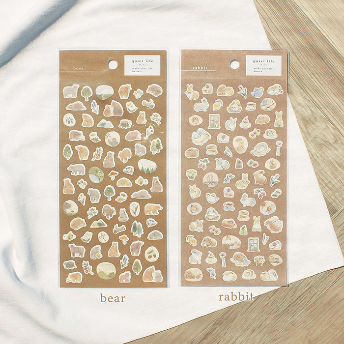 Mind Wave Quiet Life Mini Sticker Rabbit Adorable washi stickers featuring cute animals. Perfect for sprucing up planners, cards, and papercraft projects, these stickers add a touch of cuteness to any project.
