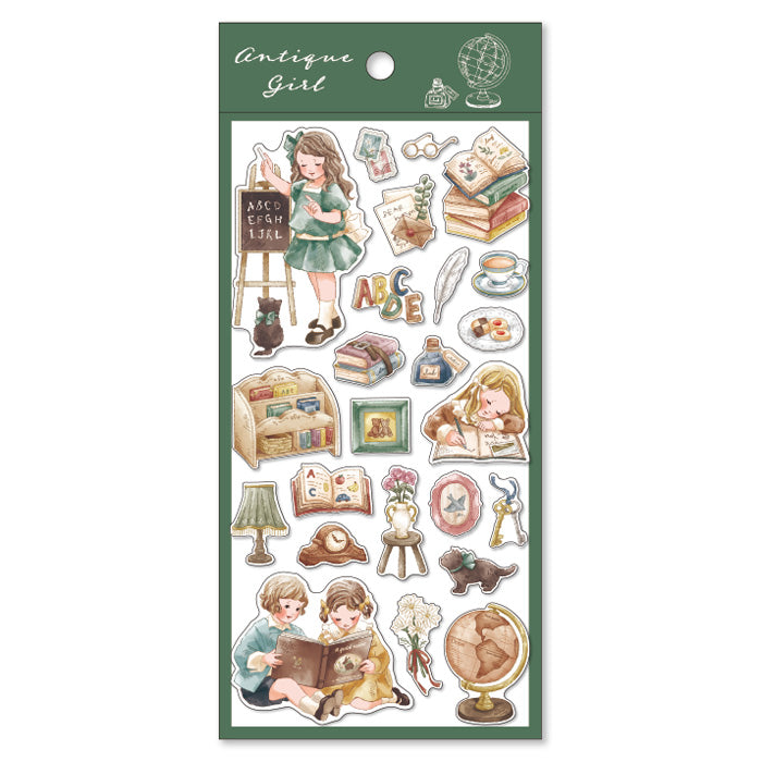 Mind Wave Antique Girl Sticker Study Time  Enhance your papercraft projects with Mind Wave Girl Stickers. These vintage style stickers feature cute girls and are perfect for planners, notebooks, and more.
