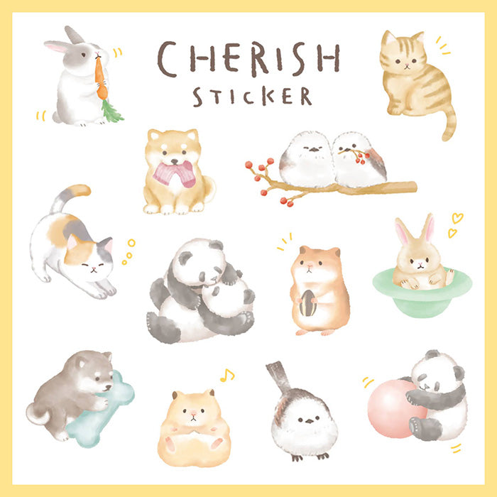 Mind Wave Cherish Sticker Neko Cat  Adorable washi stickers featuring cute and playful animals. Perfect for sprucing up planners, cards, and papercraft projects, these stickers add a touch of cuteness to any project.
