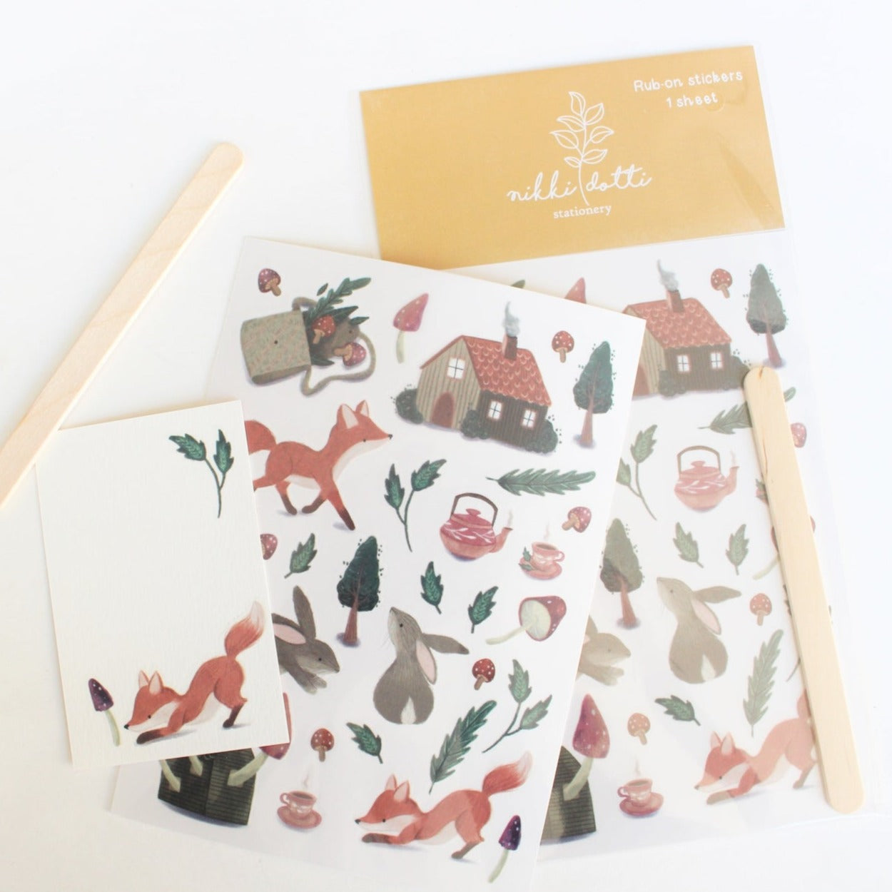 Nikki Dotti Rub on stickers -  Woodland Beautiful transfer stickers with foxes and bunnies