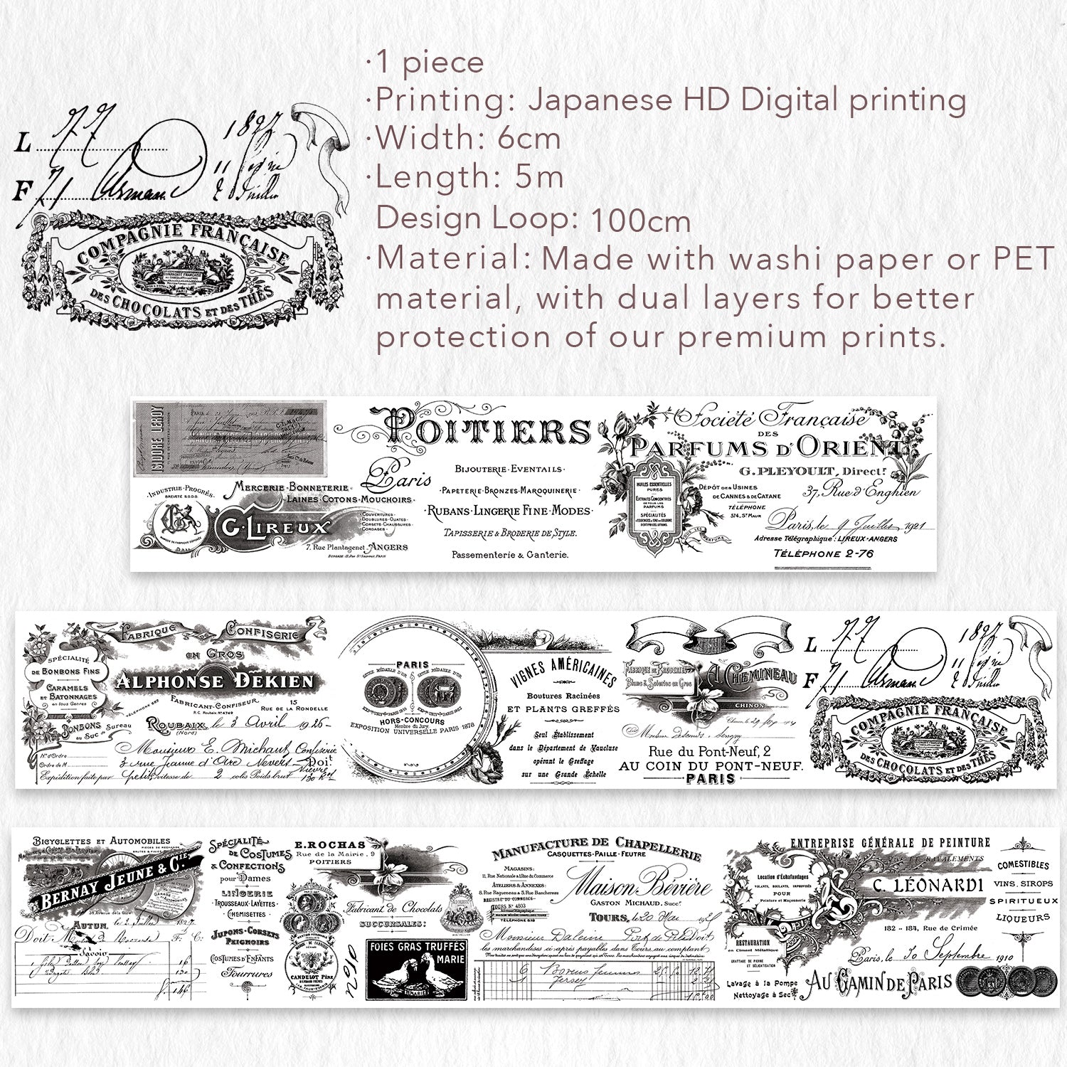 The Washi Tape Shop Parisian Écriture Wide Washitape 60mm