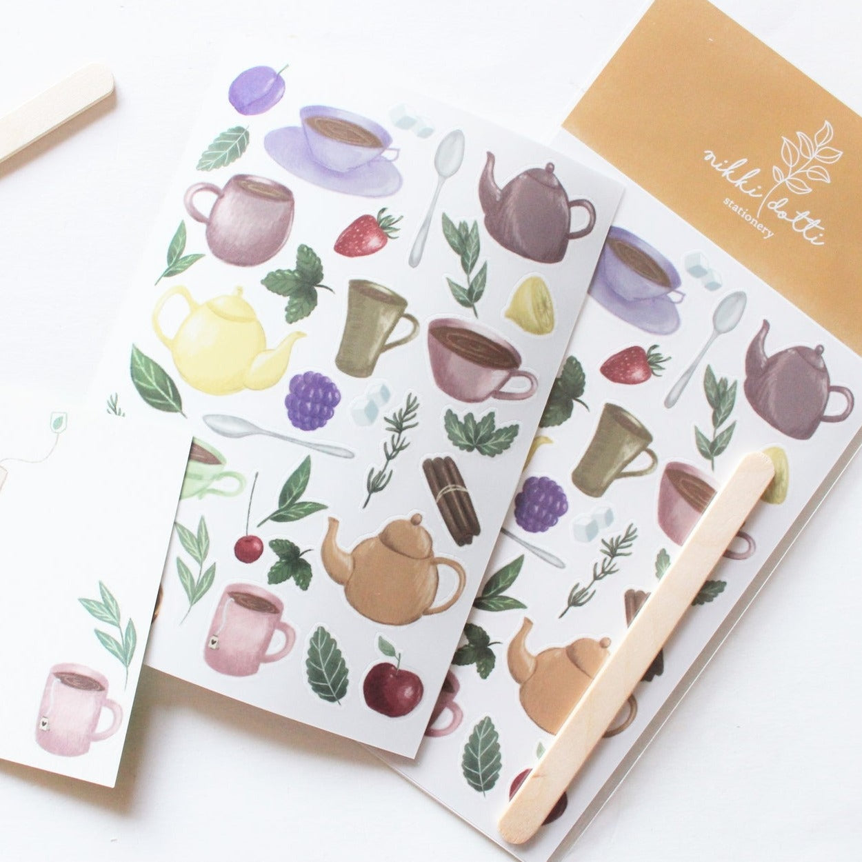 Nikki Dotti Rub on stickers - Tea Party Cute set of tea -themed transfer stickers