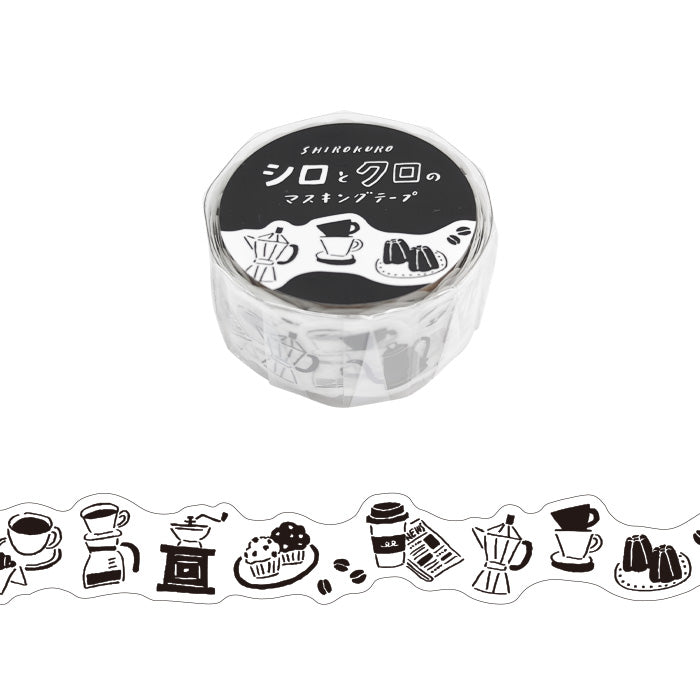 Mind Wave Die-Cut Washitape Shirokuro Coffee Break Japanese die-cut washitape with beautiful illustration for decorating planners, journals and other papercraft projects with.