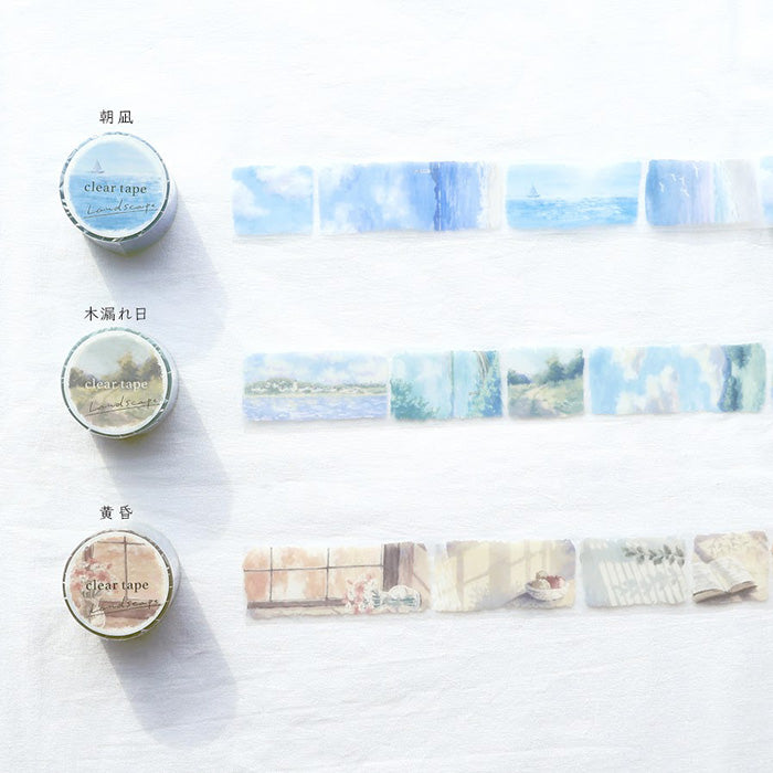 Mind Wave Clear Tape Landscape Twilight 30mm Japanese PET -tape with beautiful illustration for decorating planners, journals and other papercraft projects with.