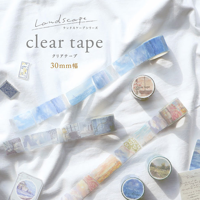 Mind Wave Clear Tape Landscape Twilight 30mm Japanese PET -tape with beautiful illustration for decorating planners, journals and other papercraft projects with.