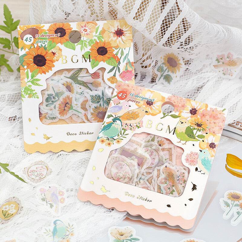 BGM Washi Sticker Flakes Flowers and Birds Foil