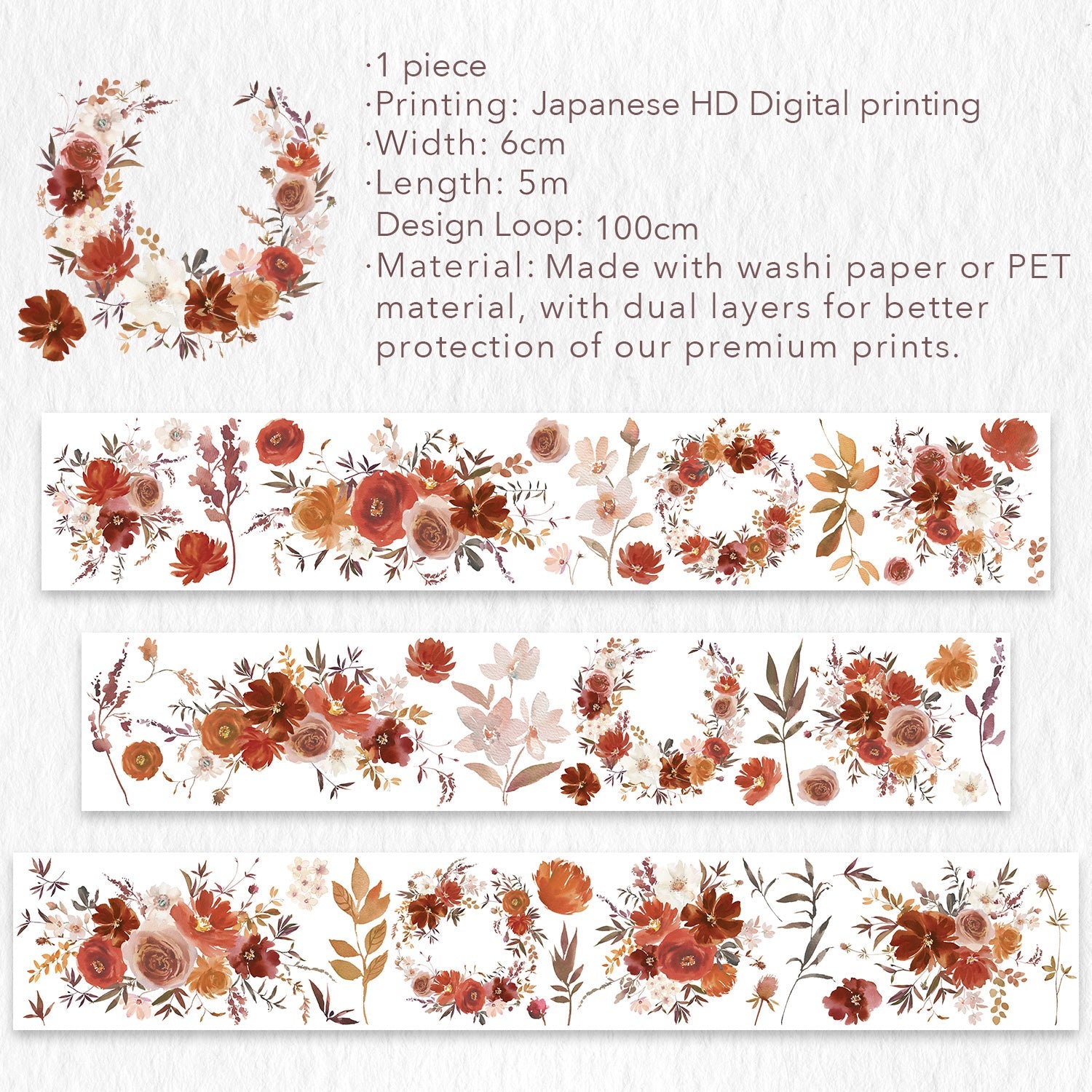 Copper Flowers Wide PET -tape 60mm