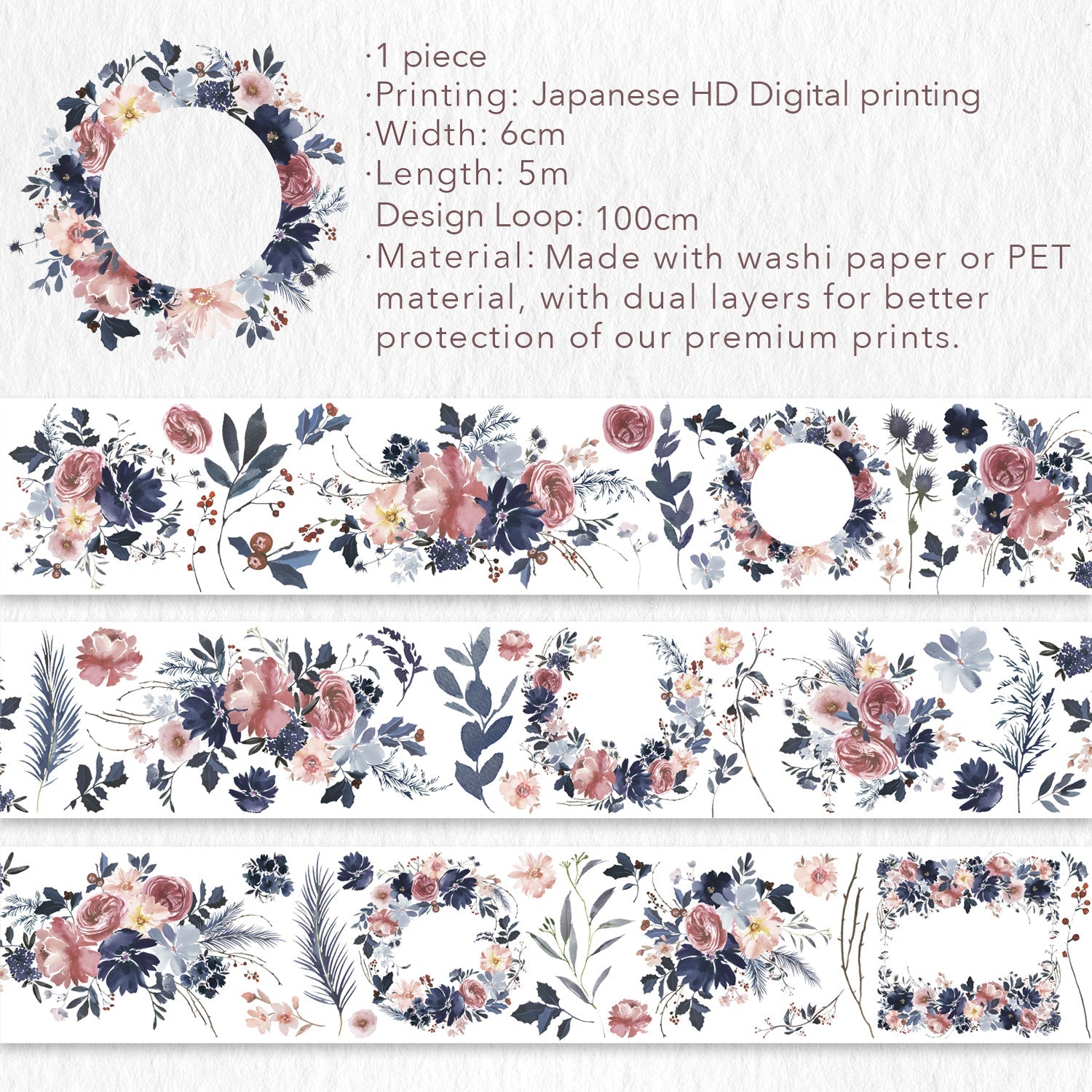 Frosty Rose Wide PET -tape 60mm