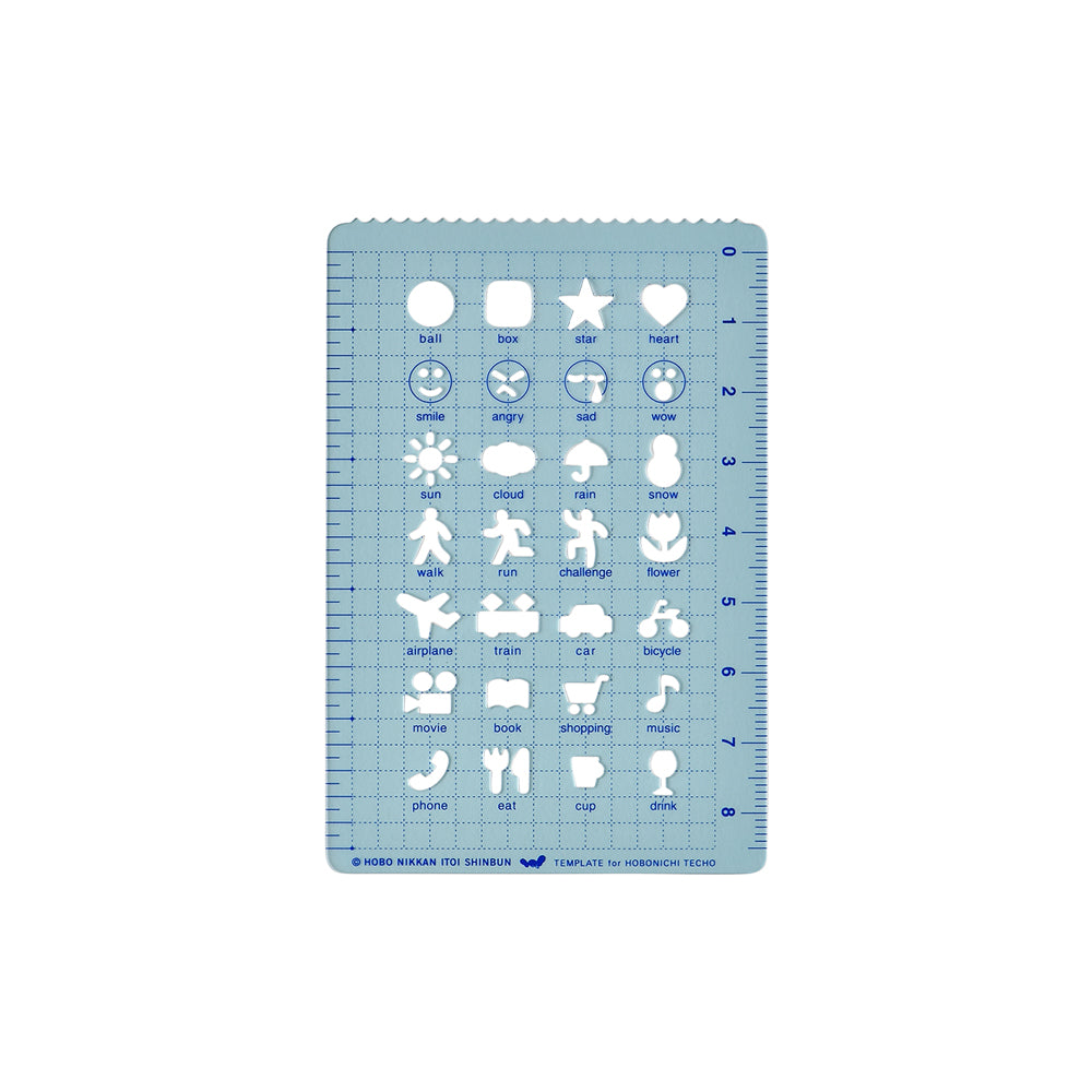 Hobonichi Stencil Activities Hobonichi stencils are designed to perfectly fit into planner cover pockets. The Activities set includes symbols for vehicles, weather, and smiley faces.
