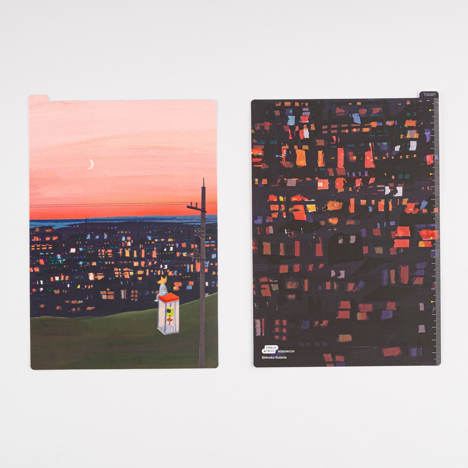 Hobonichi Hiroko Kubota: Pencil Board for A5 Size (Count the Lights) This pencil board features artwork by Hiroko Kubota. The Hobonichi pencil boards are designed to use underneath the page you are writing on to keep your writing experience even smoother.
