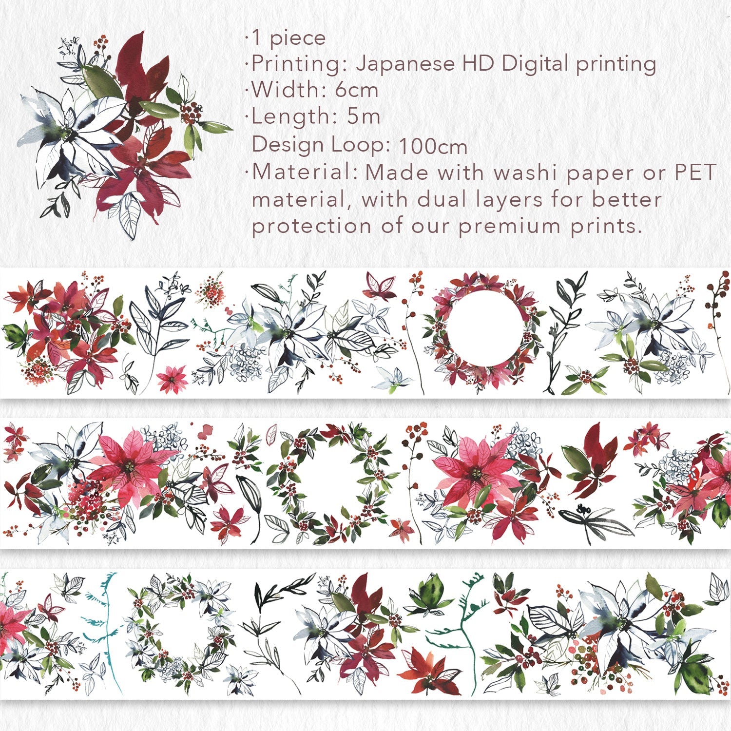 Poinsettia Wide PET -tape 60mm