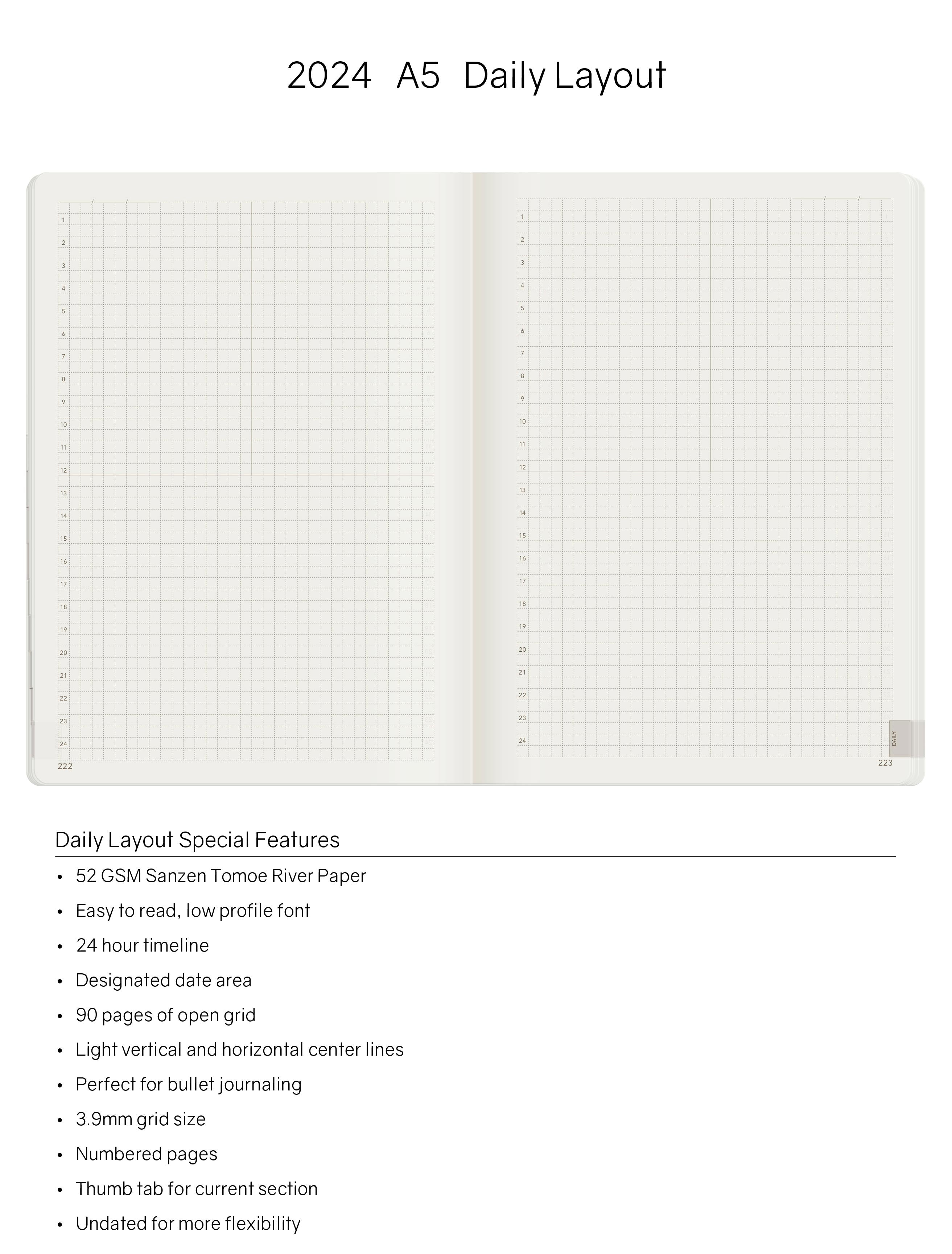 2024 A5 Weekly Planner (Stacked Weekends) -Midnight Sky (Black) 52gsm Tomoe River Paper