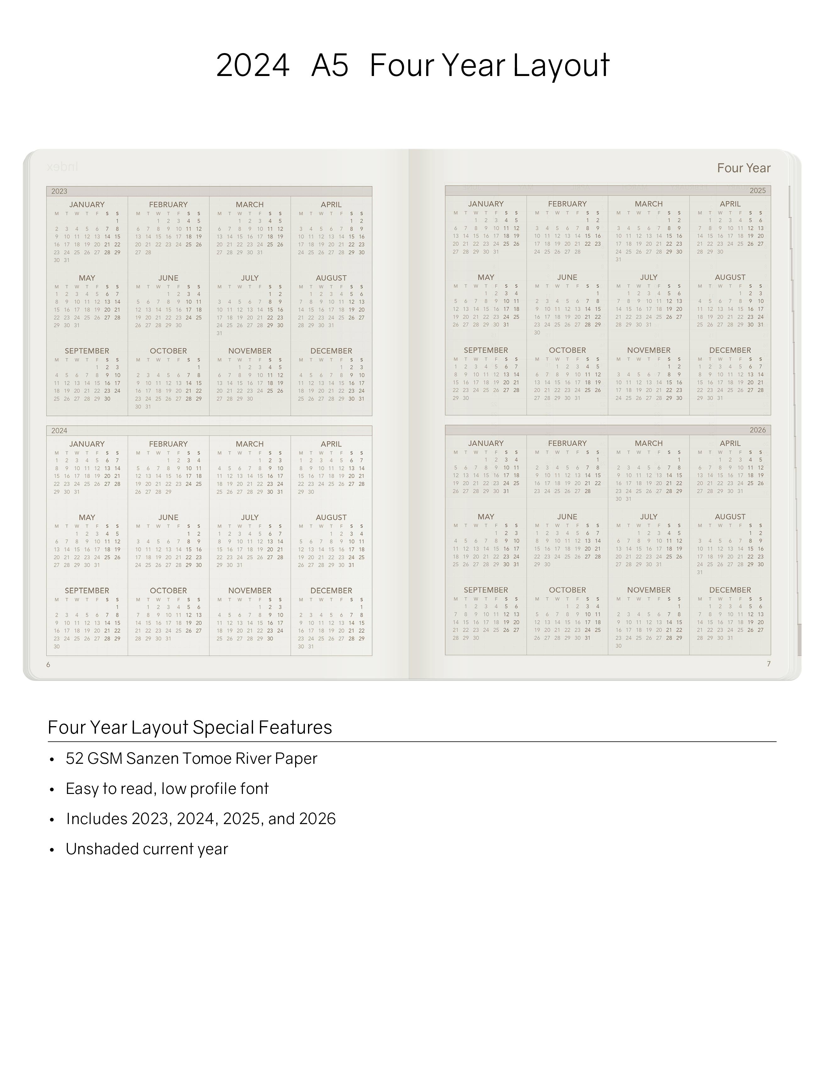 2024 A5 Weekly Planner (Stacked Weekends) -Everygreen (Dark Green) 52gsm Tomoe River Paper