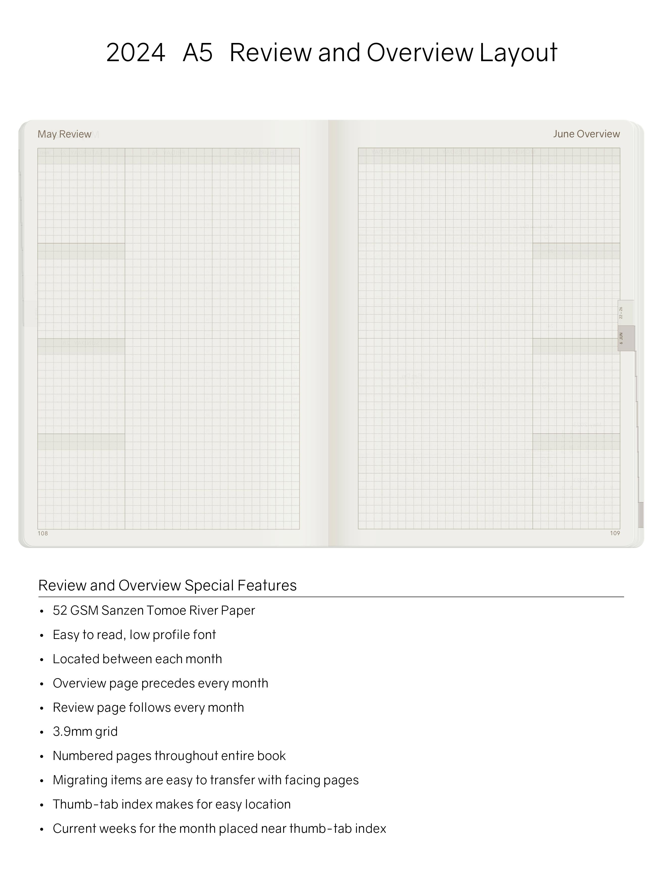 2024 A5 Weekly Planner (Stacked Weekends) -Everygreen (Dark Green) 52gsm Tomoe River Paper