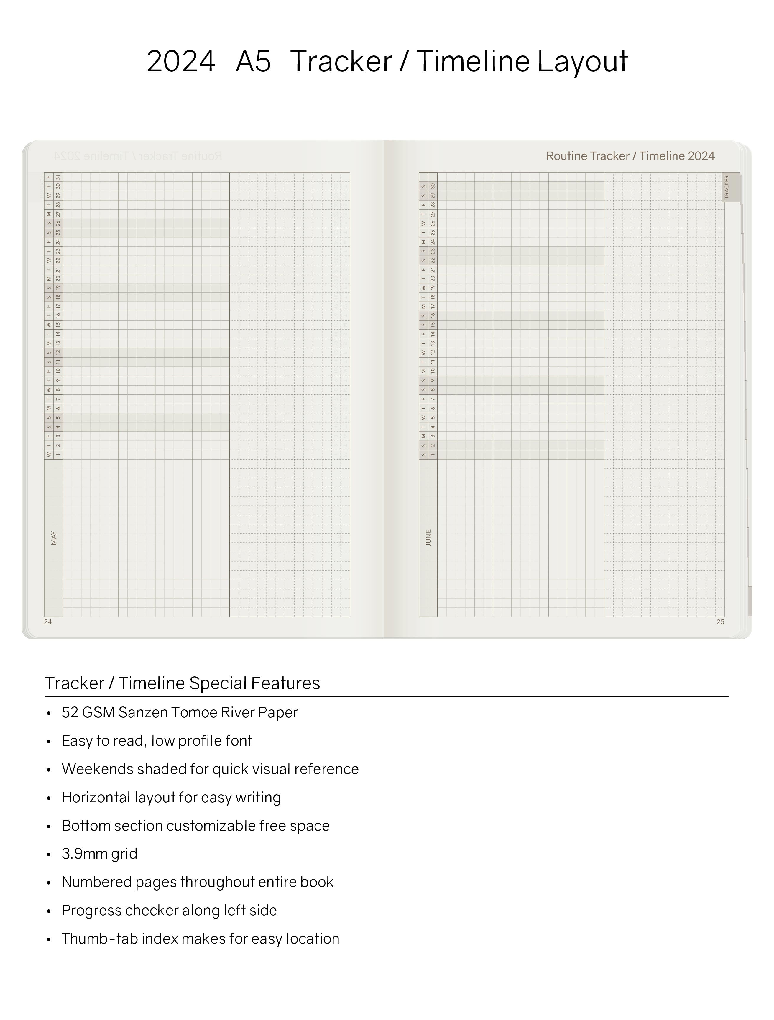 2024 A5 Weekly Planner (Stacked Weekends) -Midnight Sky (Black) 52gsm Tomoe River Paper