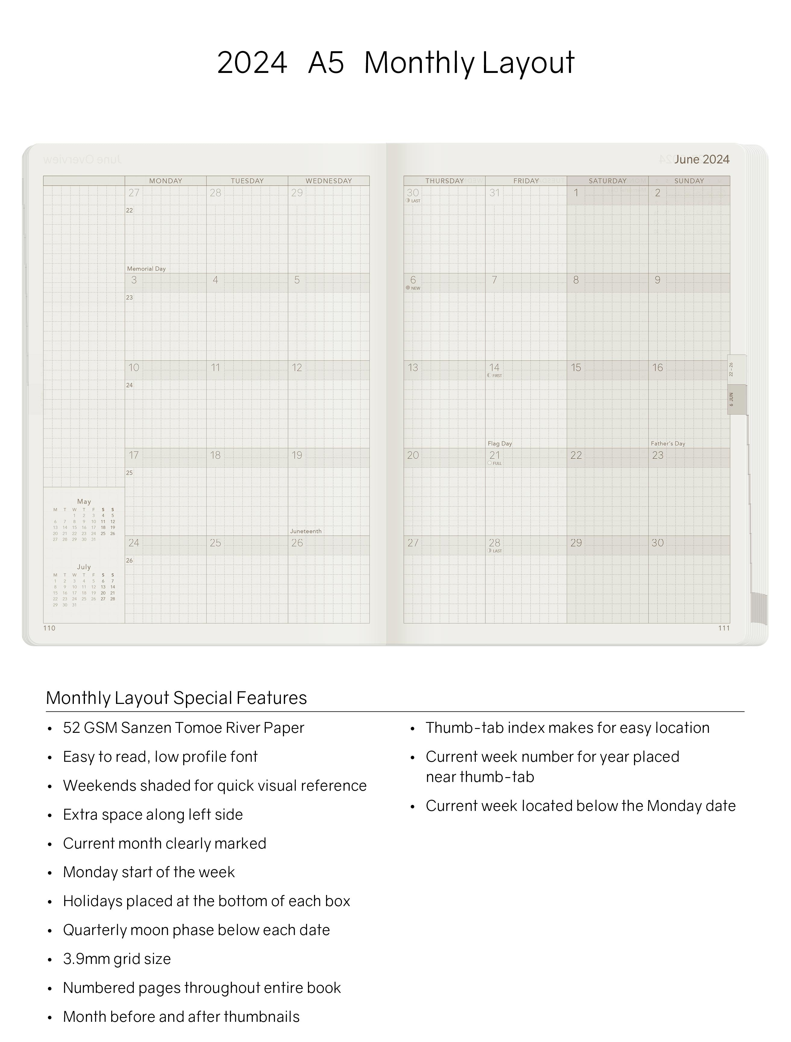 2024 A5 Weekly Planner -Wild Berry (Bordeaux)- 52gsm Tomoe River Paper (All in One Unstacked)