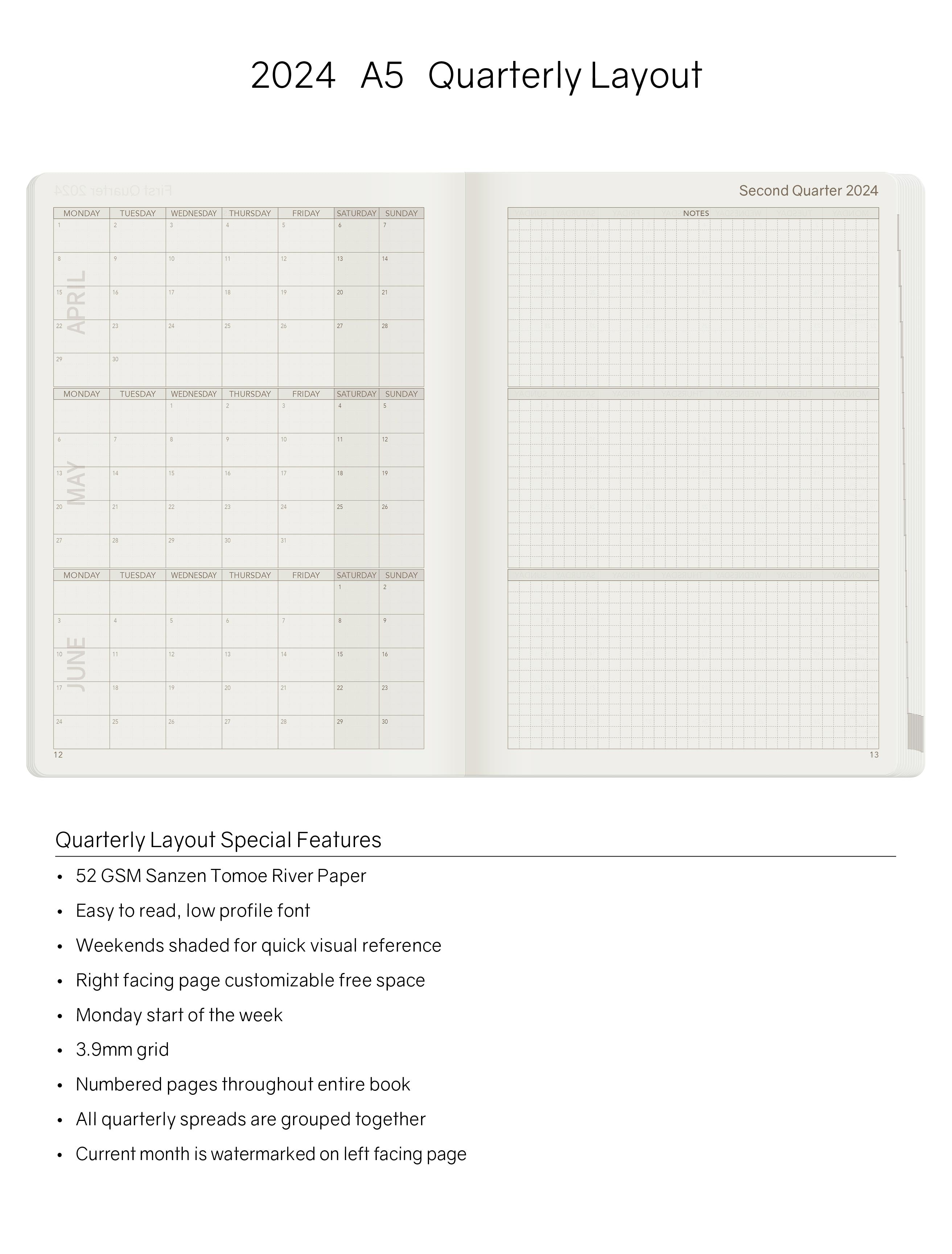 2024 A5 Weekly Planner -Wild Berry (Bordeaux)- 52gsm Tomoe River Paper (All in One Unstacked)