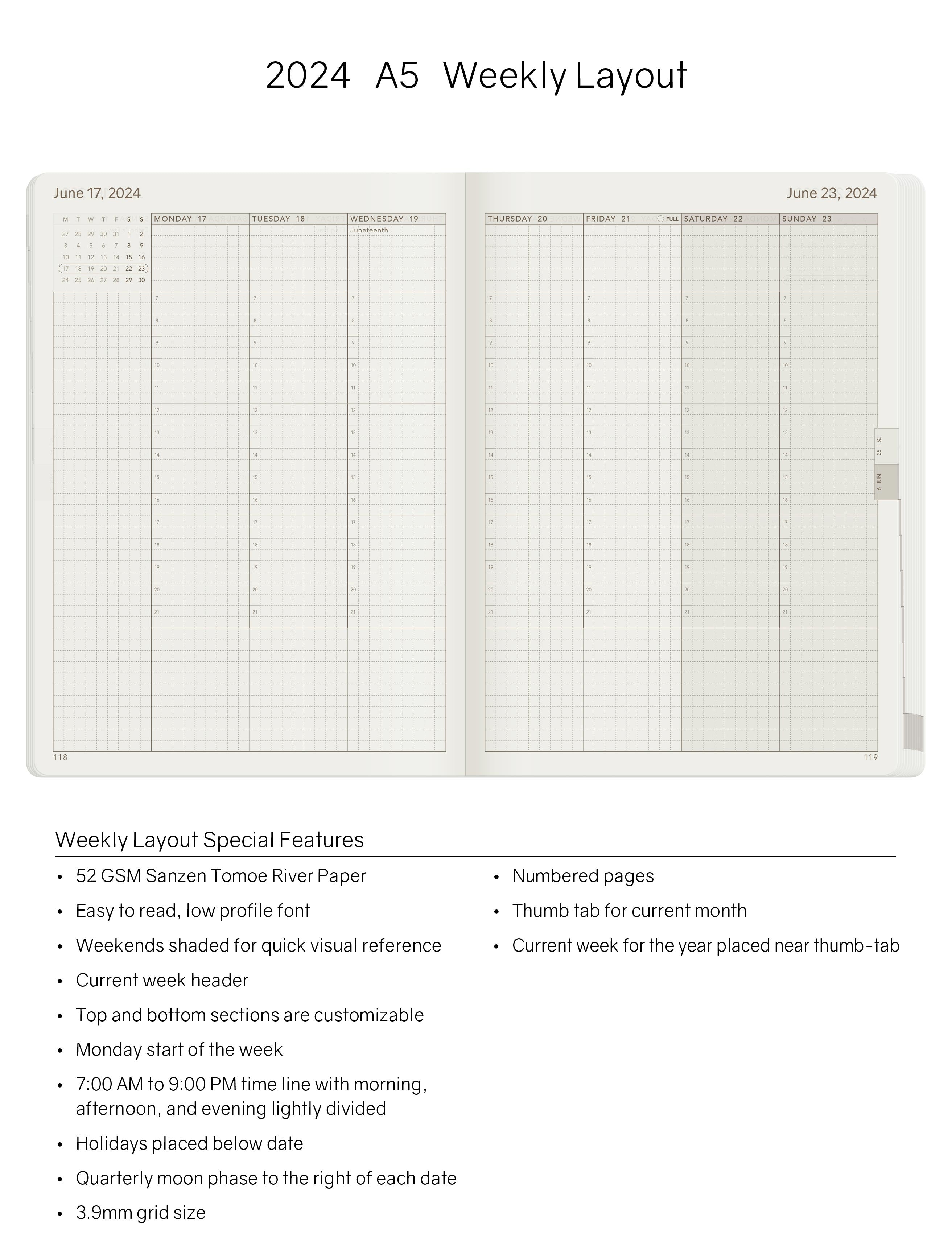 2024 A5 Weekly Planner -Alpine Lake (Blue)- 52gsm Tomoe River Paper (All in One Unstacked)