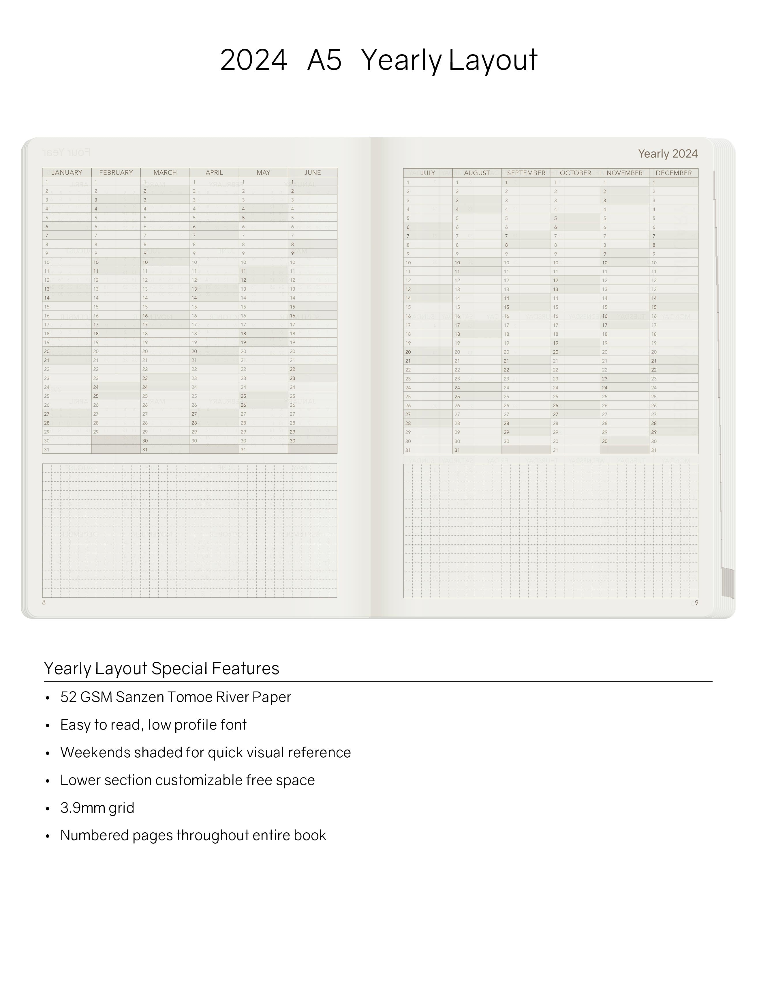 2024 A5 Weekly Planner -Alpine Lake (Blue)- 52gsm Tomoe River Paper (All in One Unstacked)