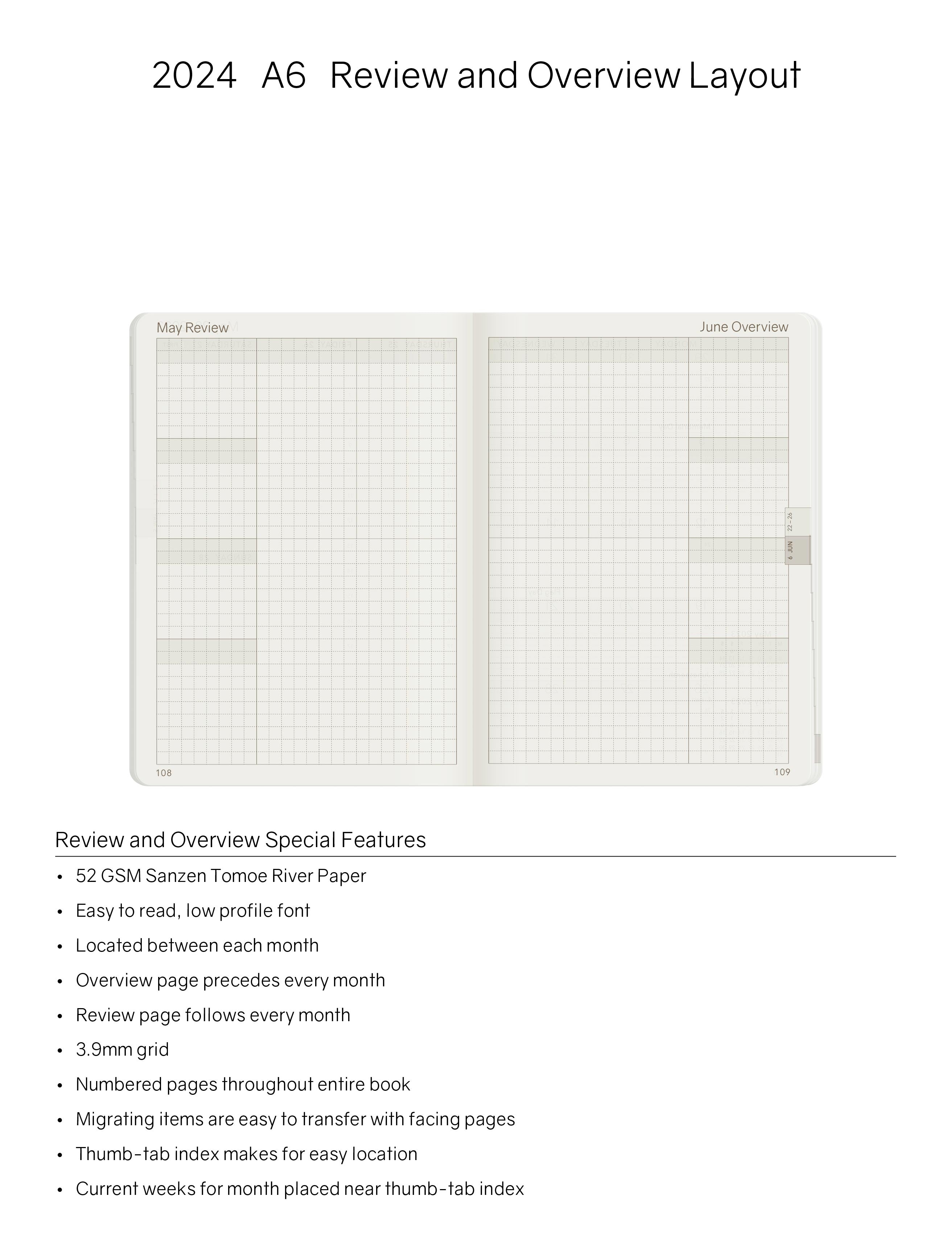 2024 A6 Weekly Planner - Evergreen (Dark Green)- 52gsm Tomoe River Paper (Stacked Weekends)