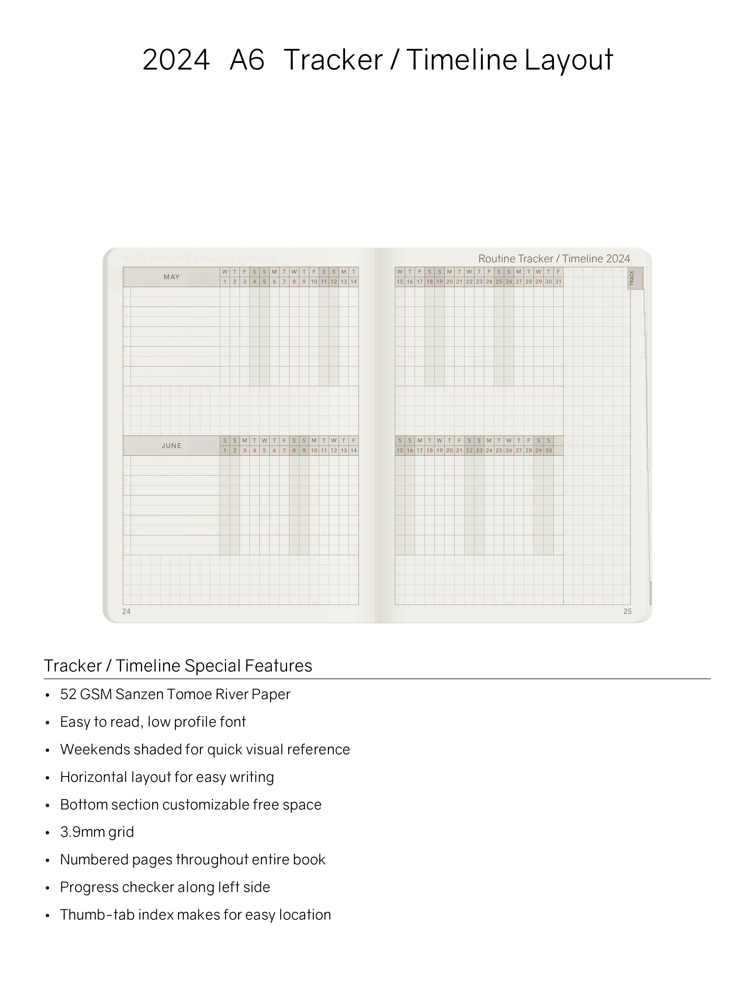 2024 A6 Weekly Planner - Evergreen (Dark Green)- 52gsm Tomoe River Paper (Stacked Weekends)