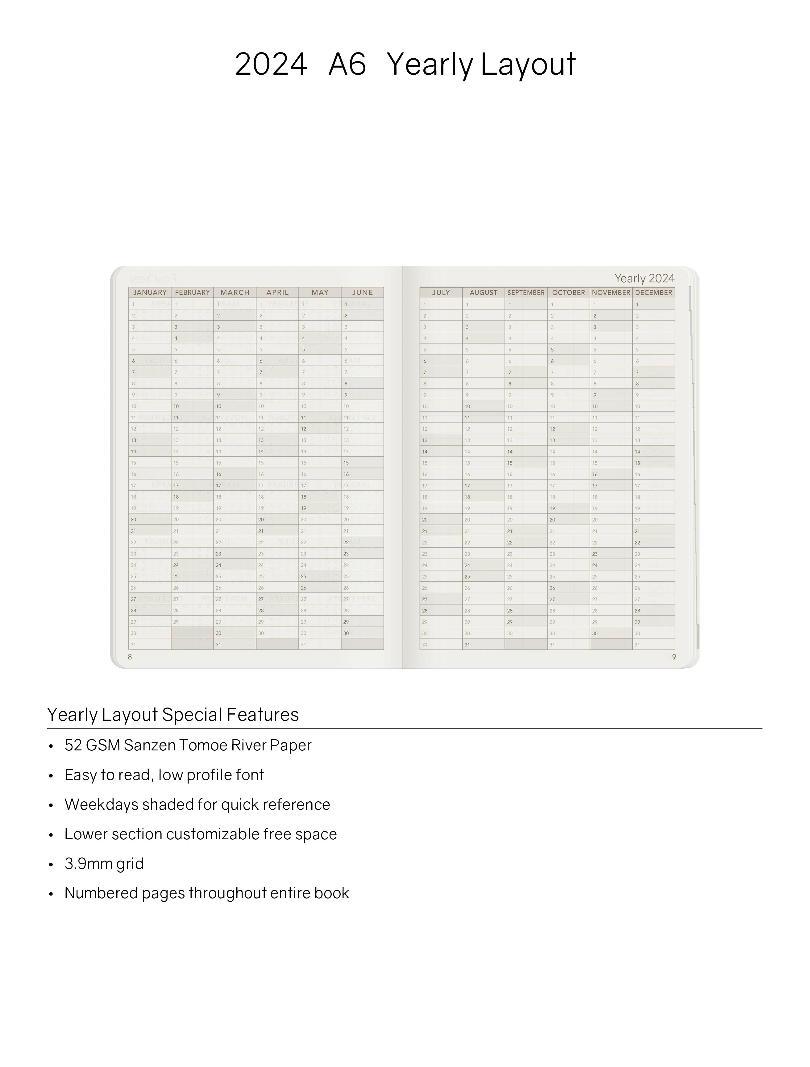 2024 A6 Weekly Planner - Evergreen (Dark Green)- 52gsm Tomoe River Paper (Stacked Weekends)
