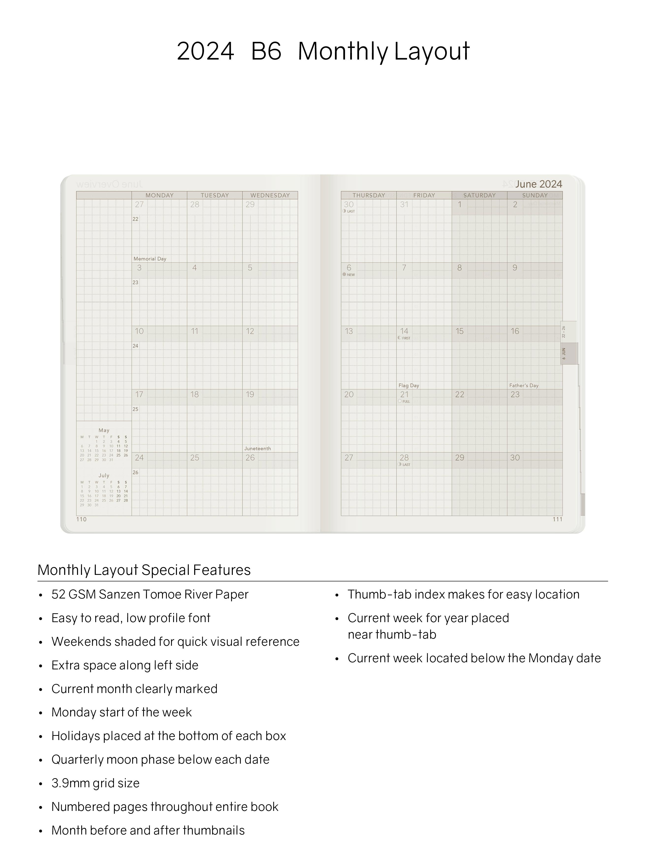 2024 B6 Weekly Planner - Midnight Sky (Black) - 52gsm Tomoe River Paper (Stacked Weekends)