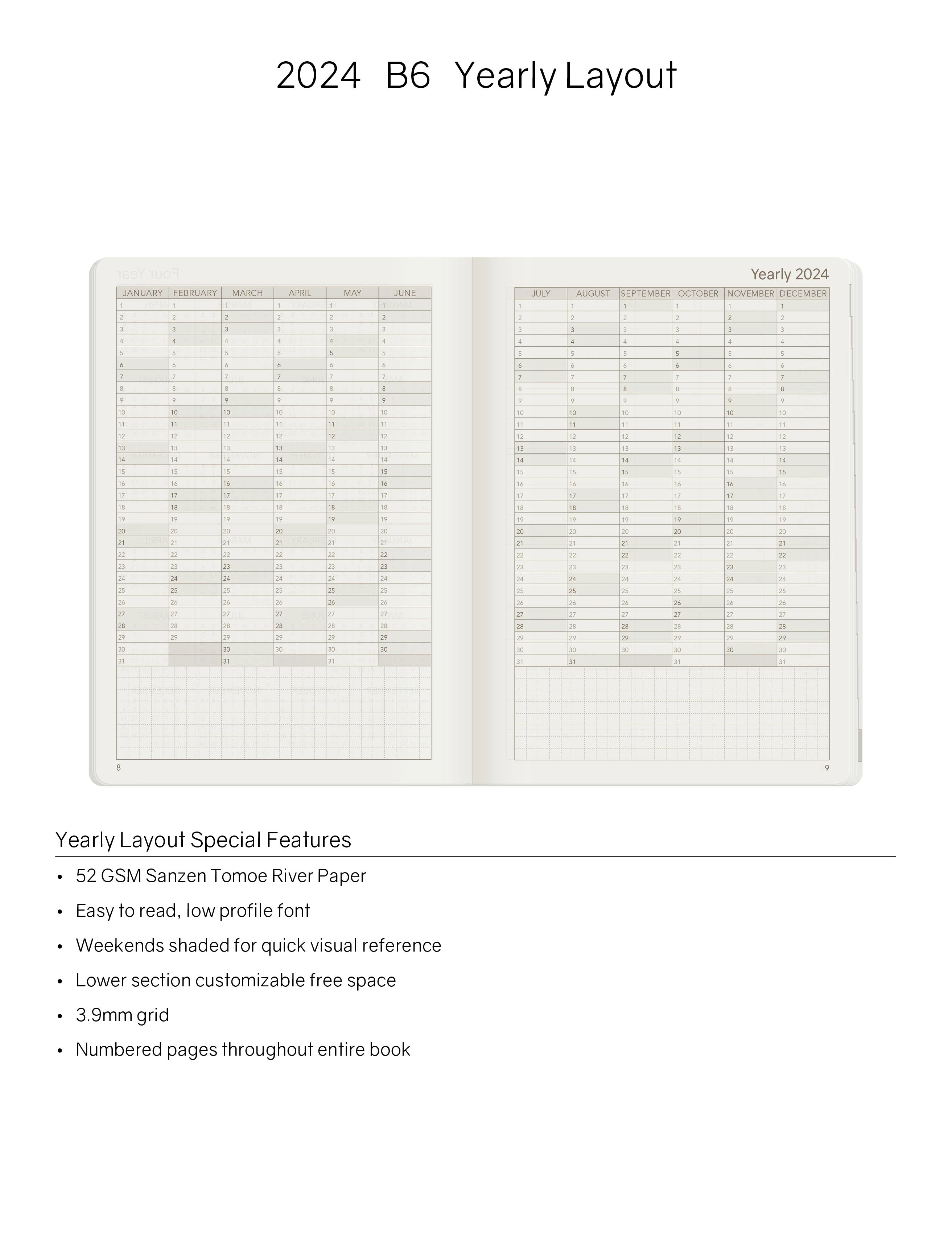 2024 B6 Weekly Planner - Midnight Sky (Black) - 52gsm Tomoe River Paper (Stacked Weekends)