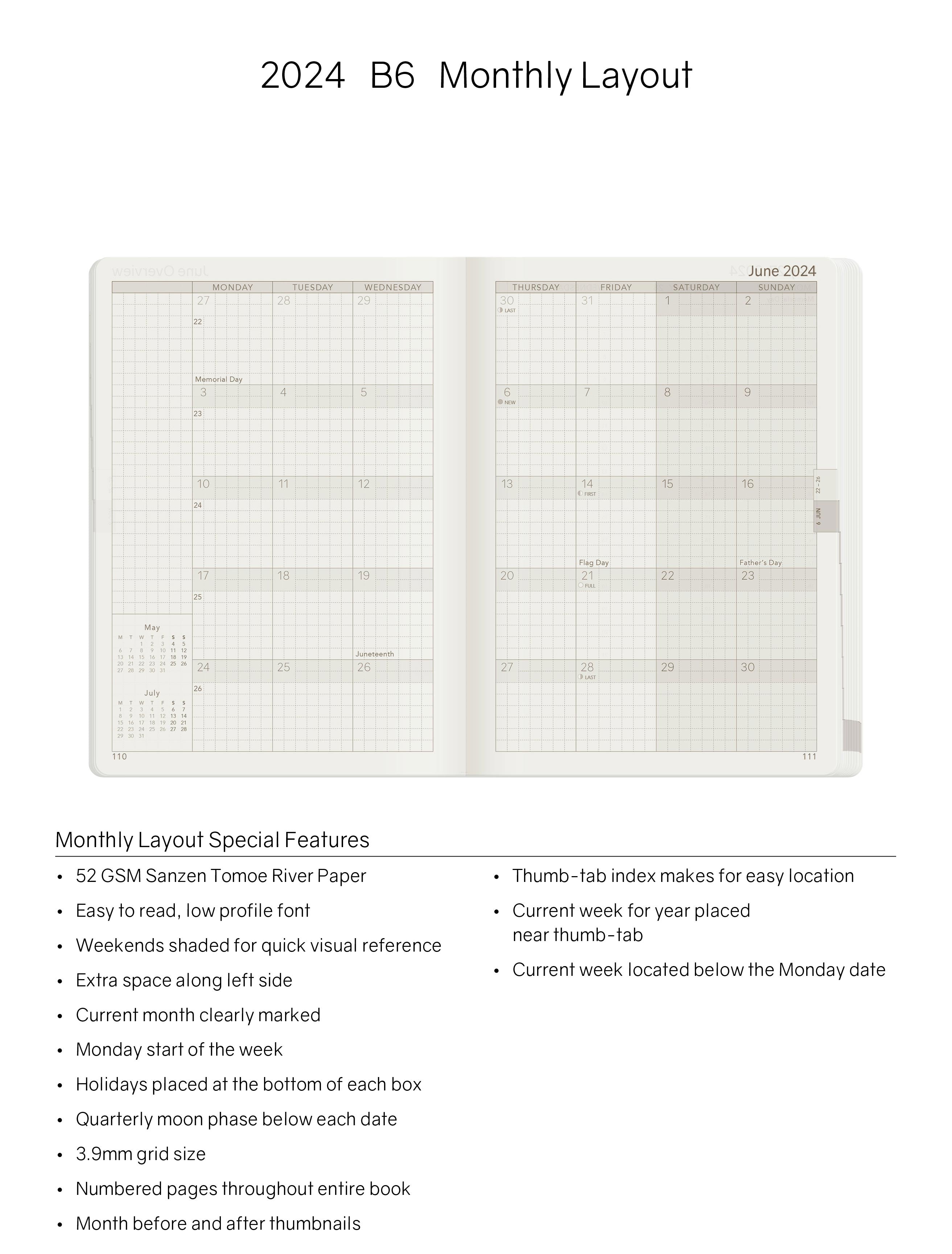 2024 B6 Weekly Planner -Evergreen (Dark Green) - 52gsm Tomoe River Paper (All in One)