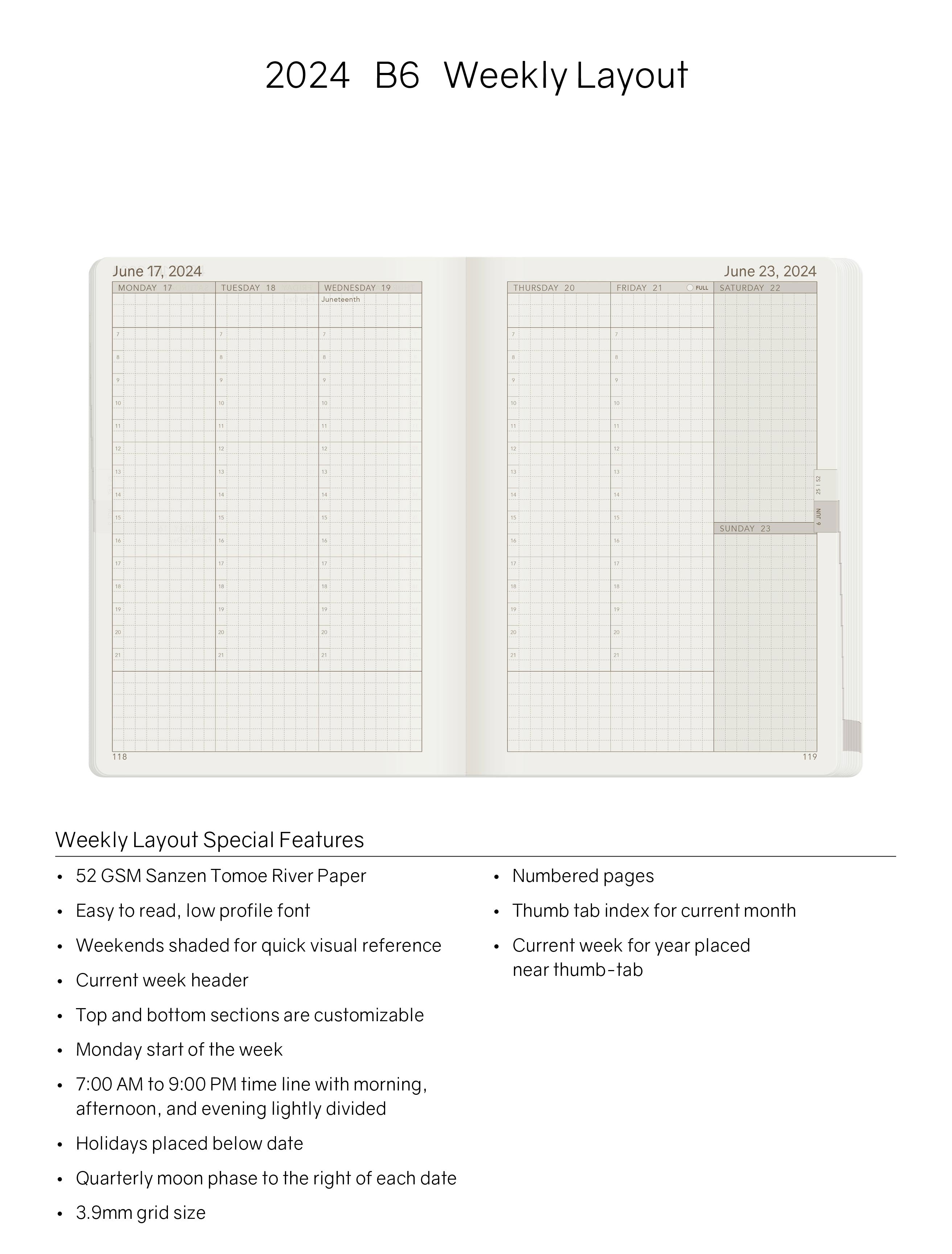 2024 B6 Weekly Planner -Evergreen (Dark Green) - 52gsm Tomoe River Paper (All in One)
