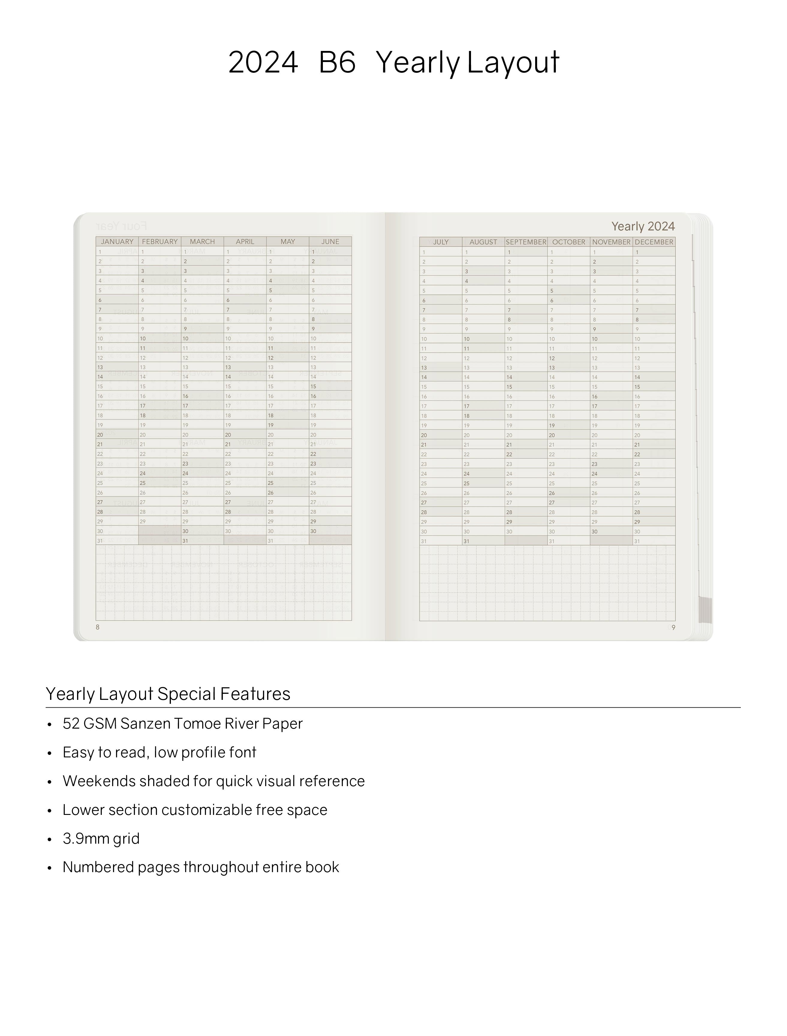 2024 B6 Weekly Planner -Evergreen (Dark Green) - 52gsm Tomoe River Paper (All in One)