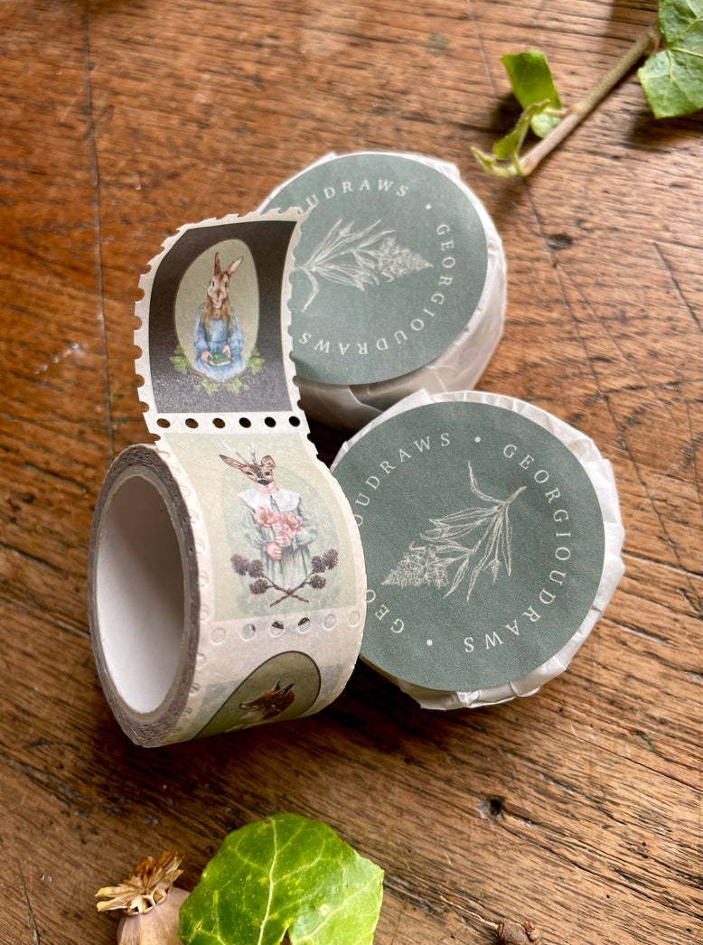 The Nature of Disguise Animal Masks Stamp Washitape Introducing 'The Nature of Disguise', a whimsical collection that brings woodland wonders to life.