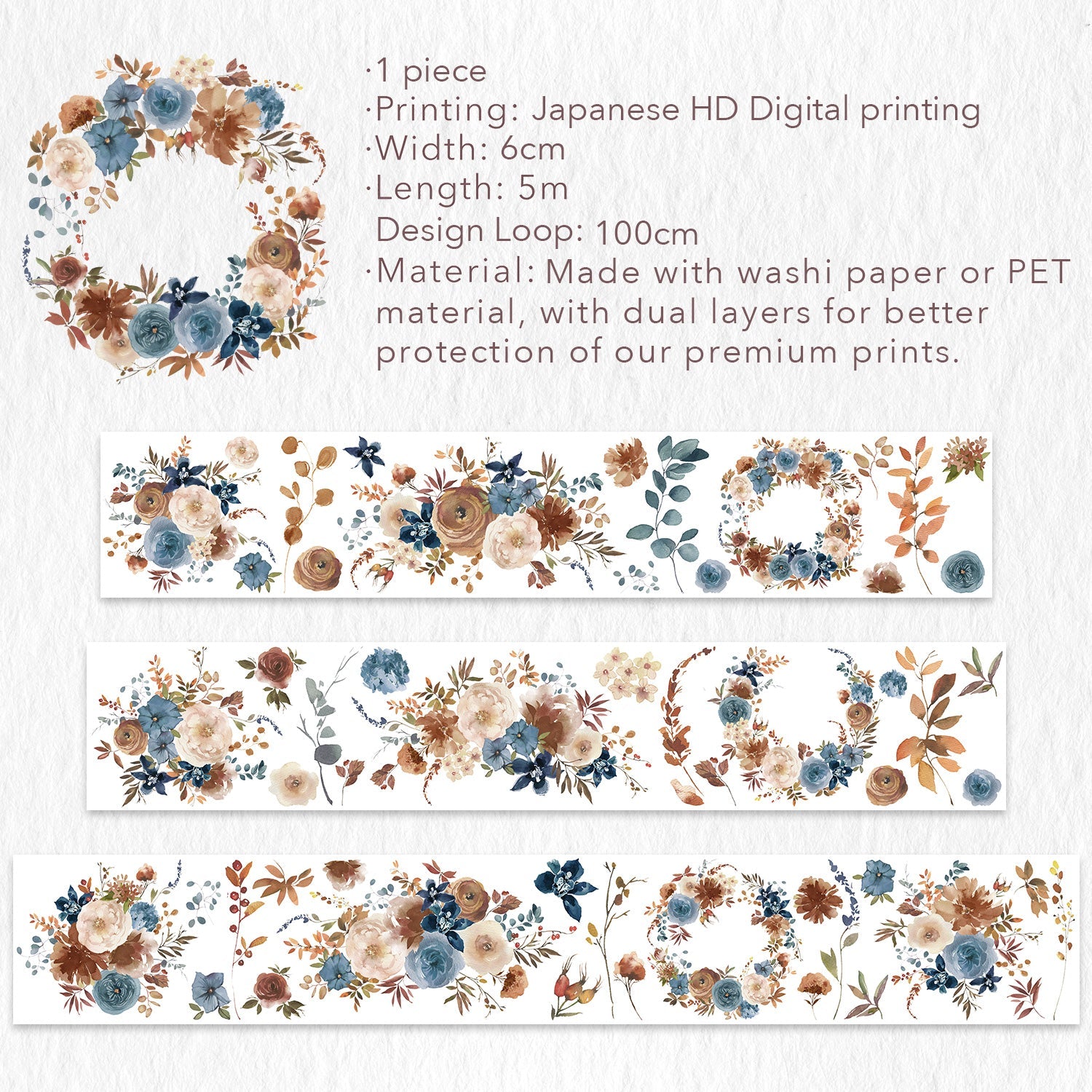 Dusty Blue & Cinnamon Wide PET -tape 60mm