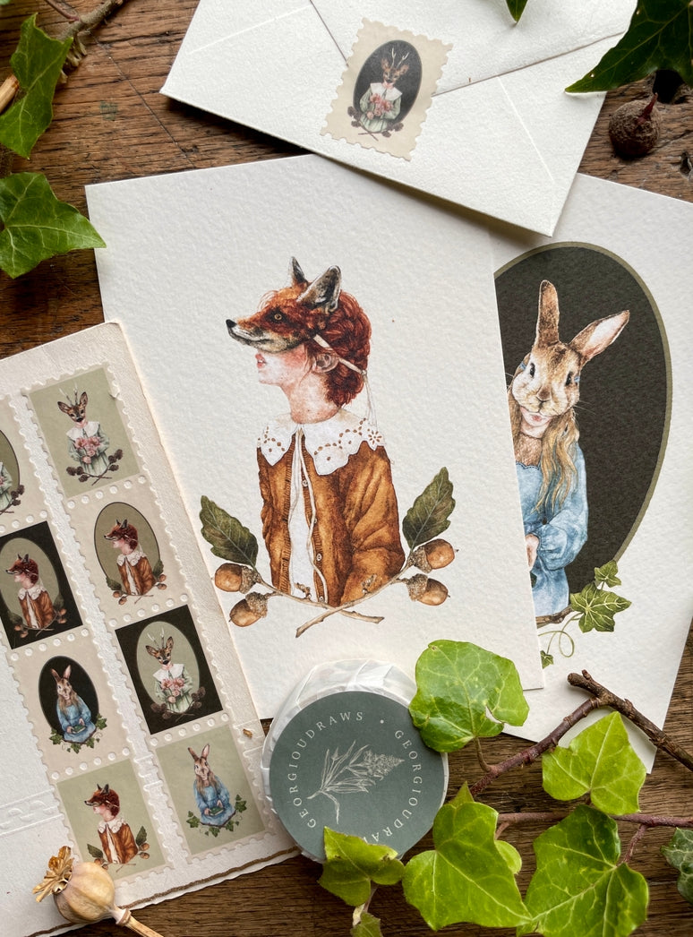 The Nature of Disguise Animal Masks Stamp Washitape Introducing 'The Nature of Disguise', a whimsical collection that brings woodland wonders to life.