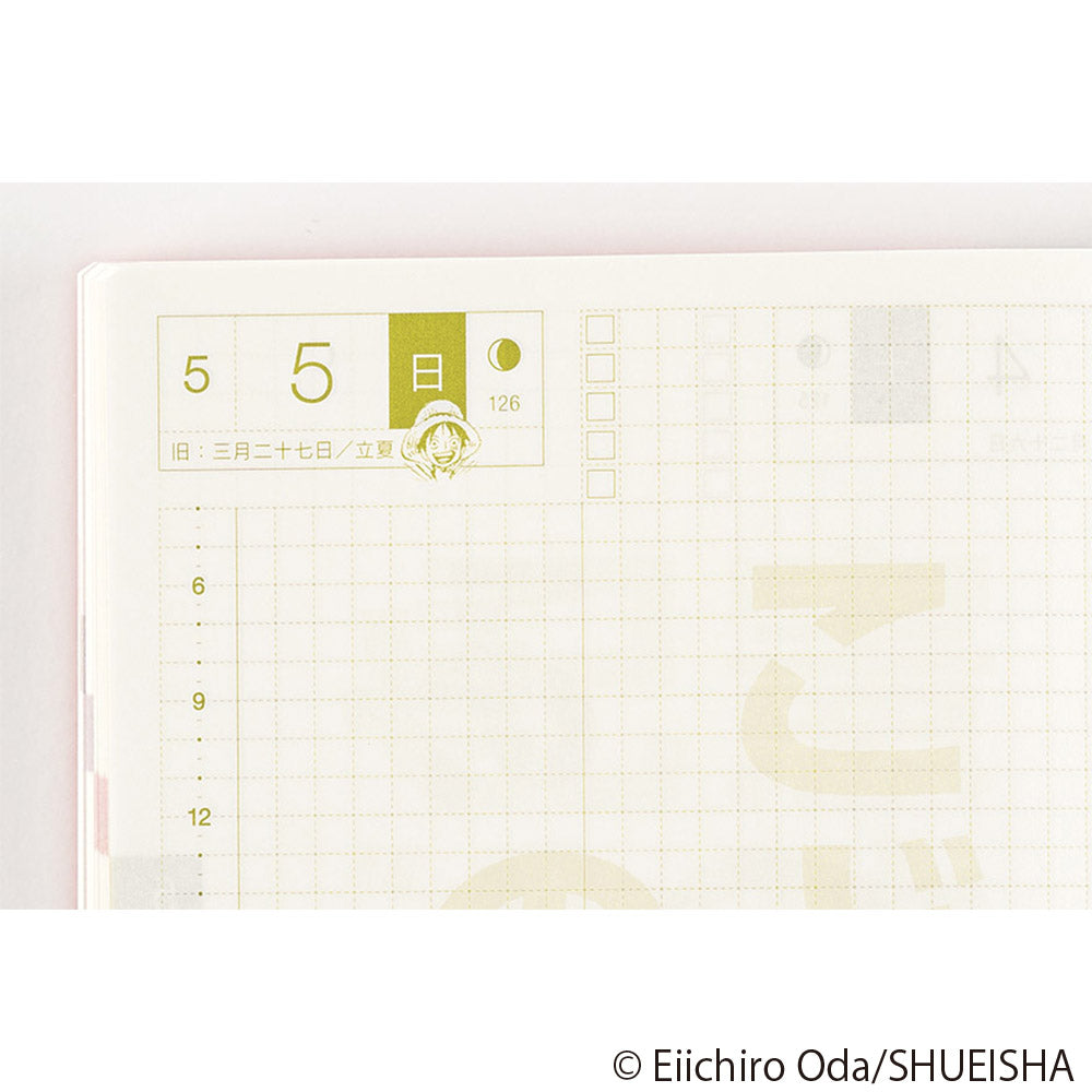 Hobonichi Techo A6 Original Book - One Piece Edition 2024 JPN Special edition in collaboration with manga One Piece. Hobonichi A6 Original is the Japanese edition of beloved Hobonichi techo A6 size planner. It has the same basic features as A6 planner; one page for each day from January to December 2024, Monday start, daily quotes, lay-flat binding, amazing Tomoe River paper etc.