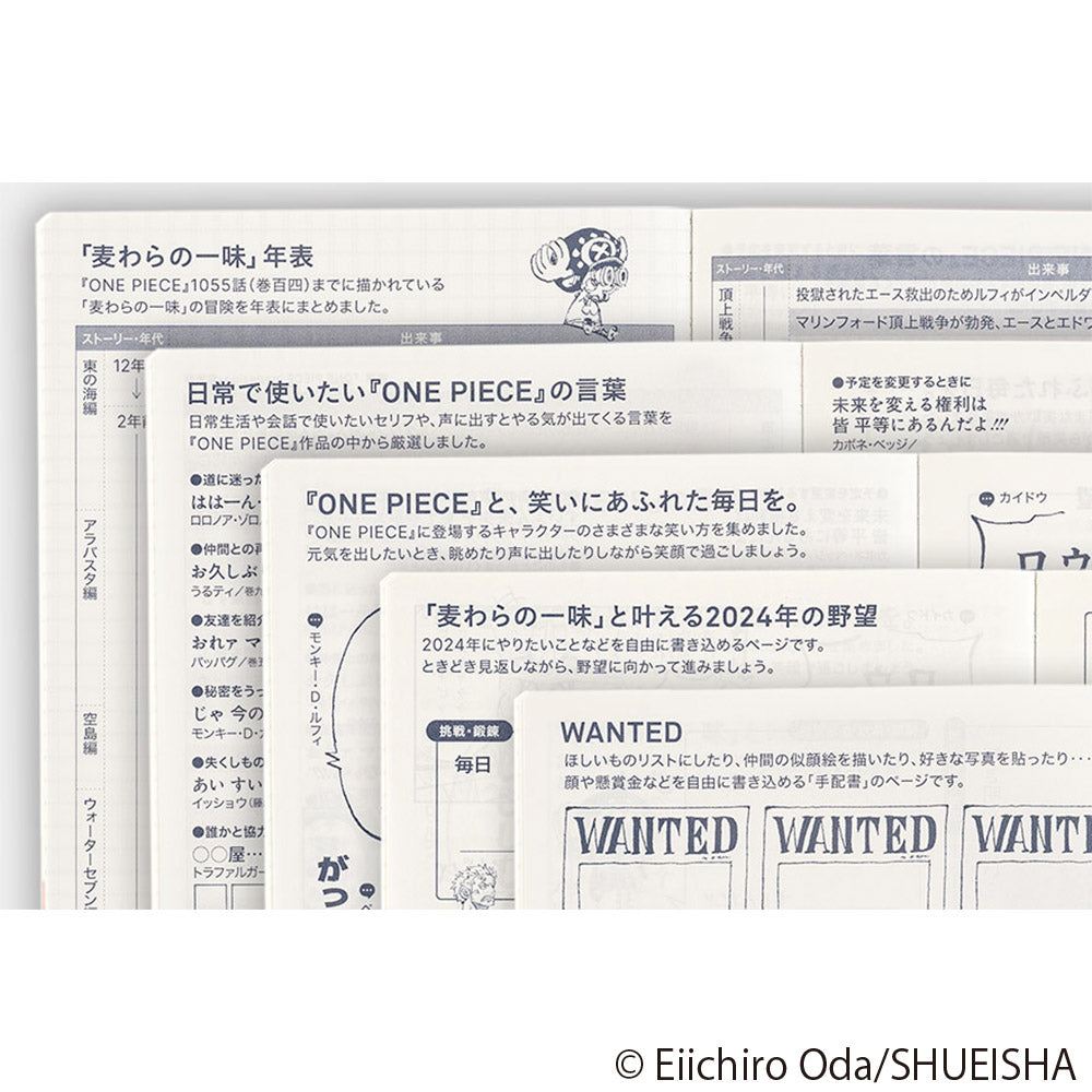 Hobonichi Techo A6 Original Book - One Piece Edition 2024 JPN Special edition in collaboration with manga One Piece. Hobonichi A6 Original is the Japanese edition of beloved Hobonichi techo A6 size planner. It has the same basic features as A6 planner; one page for each day from January to December 2024, Monday start, daily quotes, lay-flat binding, amazing Tomoe River paper etc.