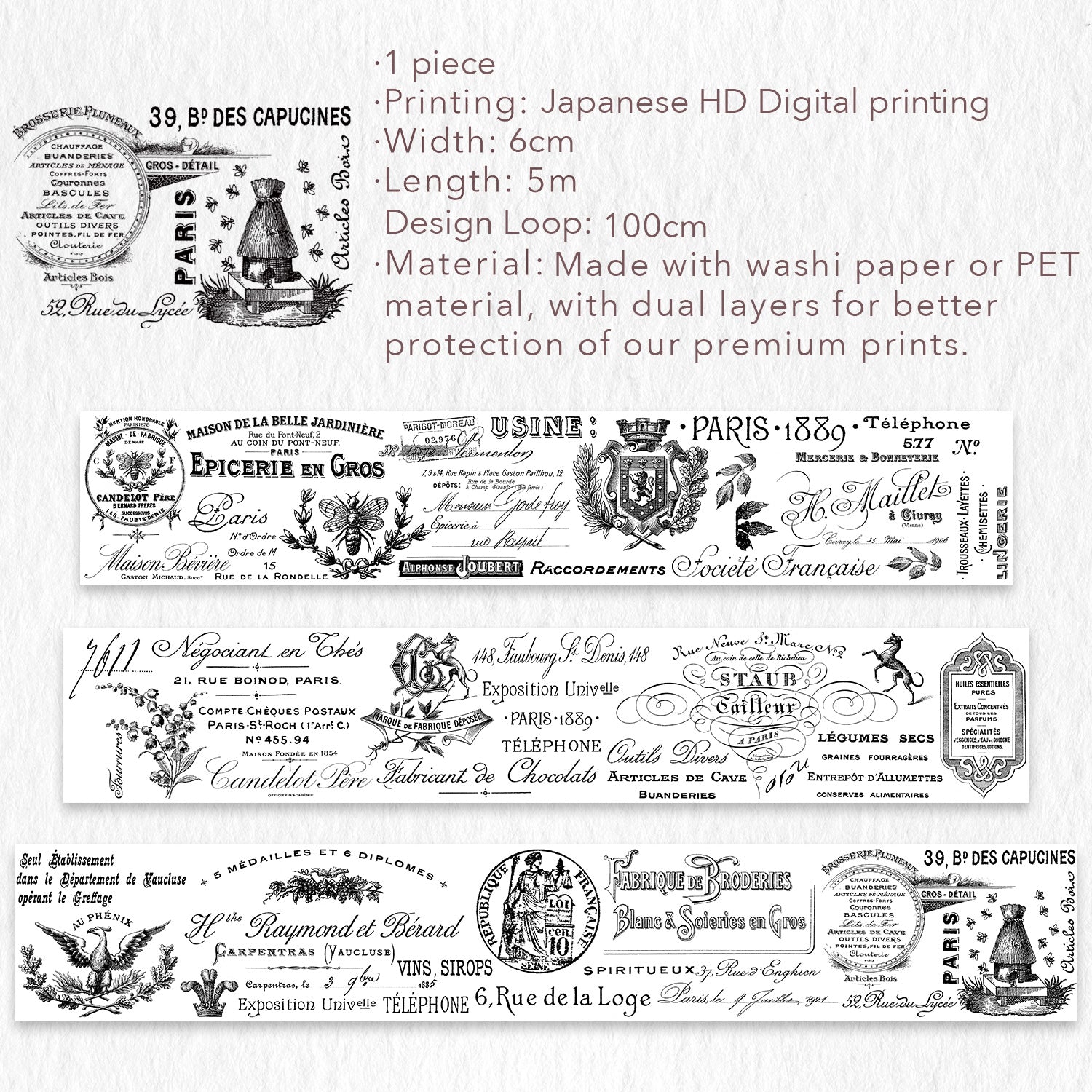 The Washi Tape Shop Lettres d'Antan Wide PET -tape 60mm