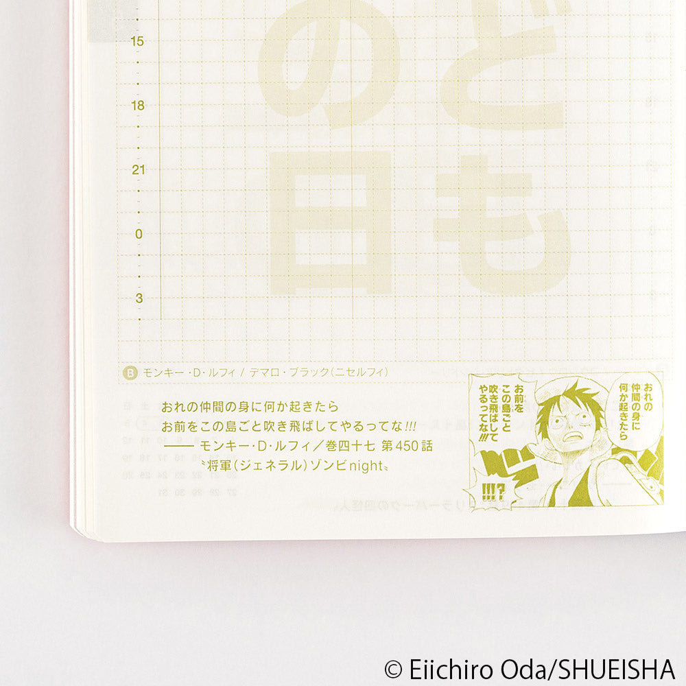 Hobonichi Techo A6 Original Book - One Piece Edition 2024 JPN Special edition in collaboration with manga One Piece. Hobonichi A6 Original is the Japanese edition of beloved Hobonichi techo A6 size planner. It has the same basic features as A6 planner; one page for each day from January to December 2024, Monday start, daily quotes, lay-flat binding, amazing Tomoe River paper etc.