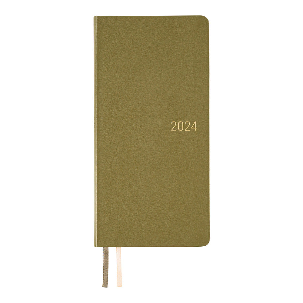 Hobonichi Weeks Leather: Olive Green 2024 ENG