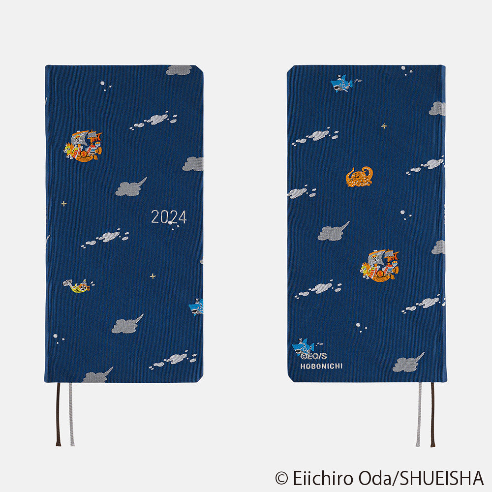 Hobonichi Weeks ONE PIECE magazine: Like the Sun 2024 ENG This long-wallet size weekly Hobonichi Techo has the cover design attached to the book. Hardcover book with a polyester cloth cover made of necktie material. This design is based on popular manga One Piece.