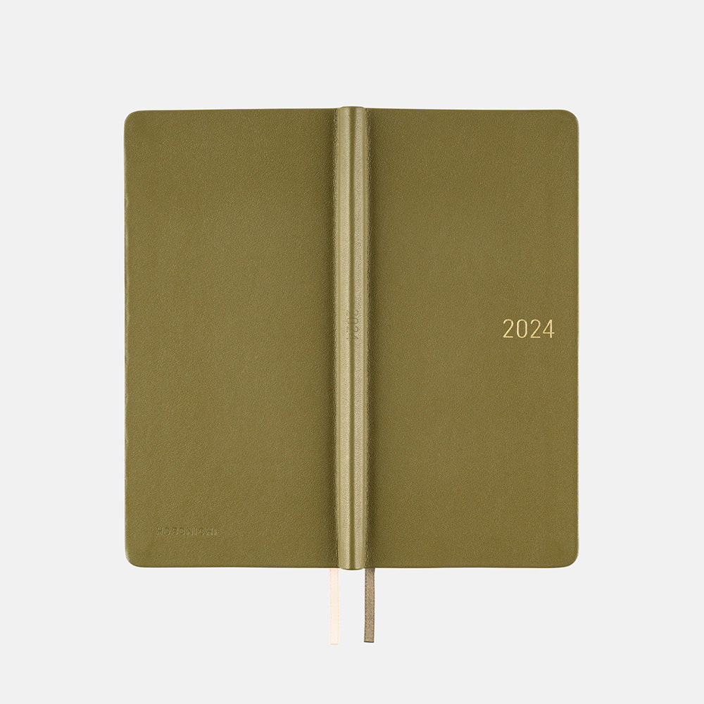 Hobonichi Weeks Leather: Olive Green 2024 ENG