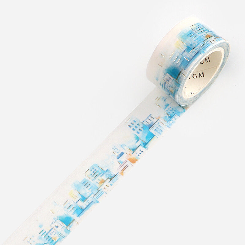 20mm Foil Washiteippi Watercolor Town Blue