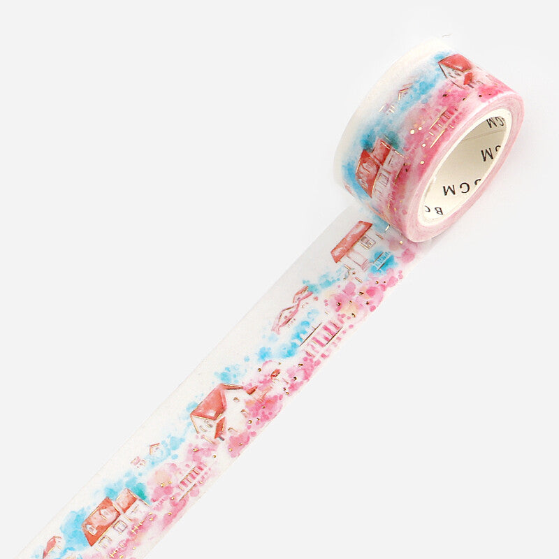 20mm Foil Washitape Watercolor Town Villa