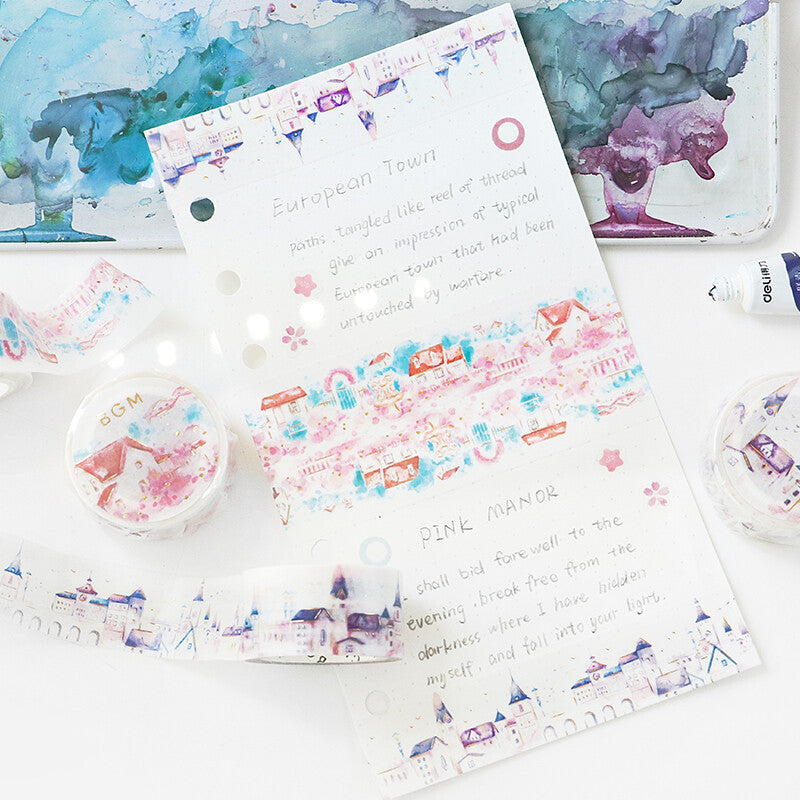 20mm Foil Washitape Watercolor Town Villa