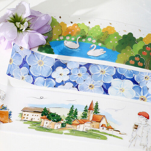 20mm Foil Washiteippi Sea of Blue Flowers