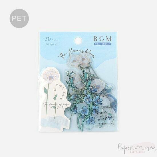 BGM PET Sticker Set Flowers Bloom Blue