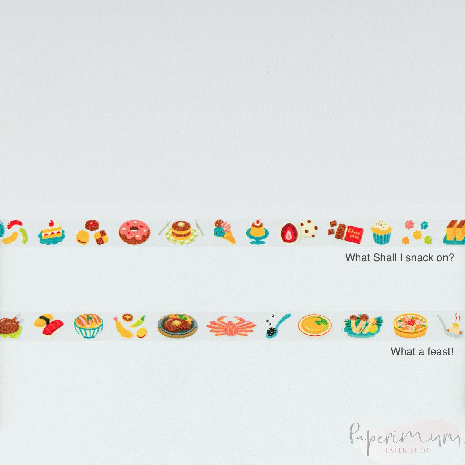 Hobonichi x Plus : Deco Rush - What shall I snack on? This Deco Rush is an original for the Hobonichi Techo and features everyone's favorite snacks! Deco Rush is a decorative tape that works like a correction tape and provides an easy way to spruce up your techo pages with a cute look.