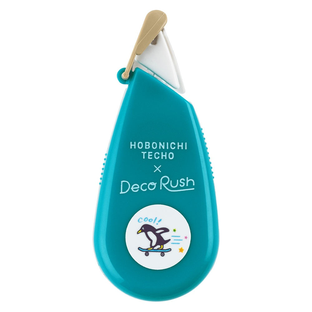 Hobonichi x Plus : Deco Rush - Skateboard Penguin This Deco Rush is an original for the Hobonichi Techo and depicts an active penguin. Deco Rush is a decorative tape that works like a correction tape and provides an easy way to spruce up your techo pages with a cute look.